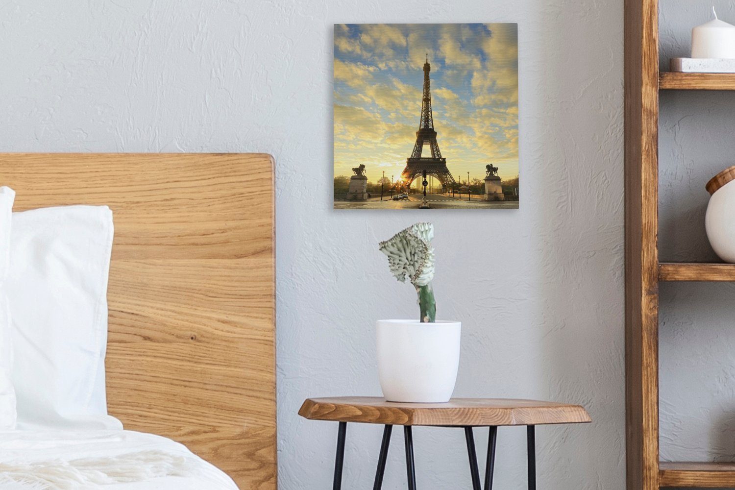 OneMillionCanvasses® Leinwandbild Der aufgrund, (1 orangefarbenen mit einem einzigartigen St), Wohnzimmer Eiffelturm für Bilder Leinwand Schlafzimmer Himmel