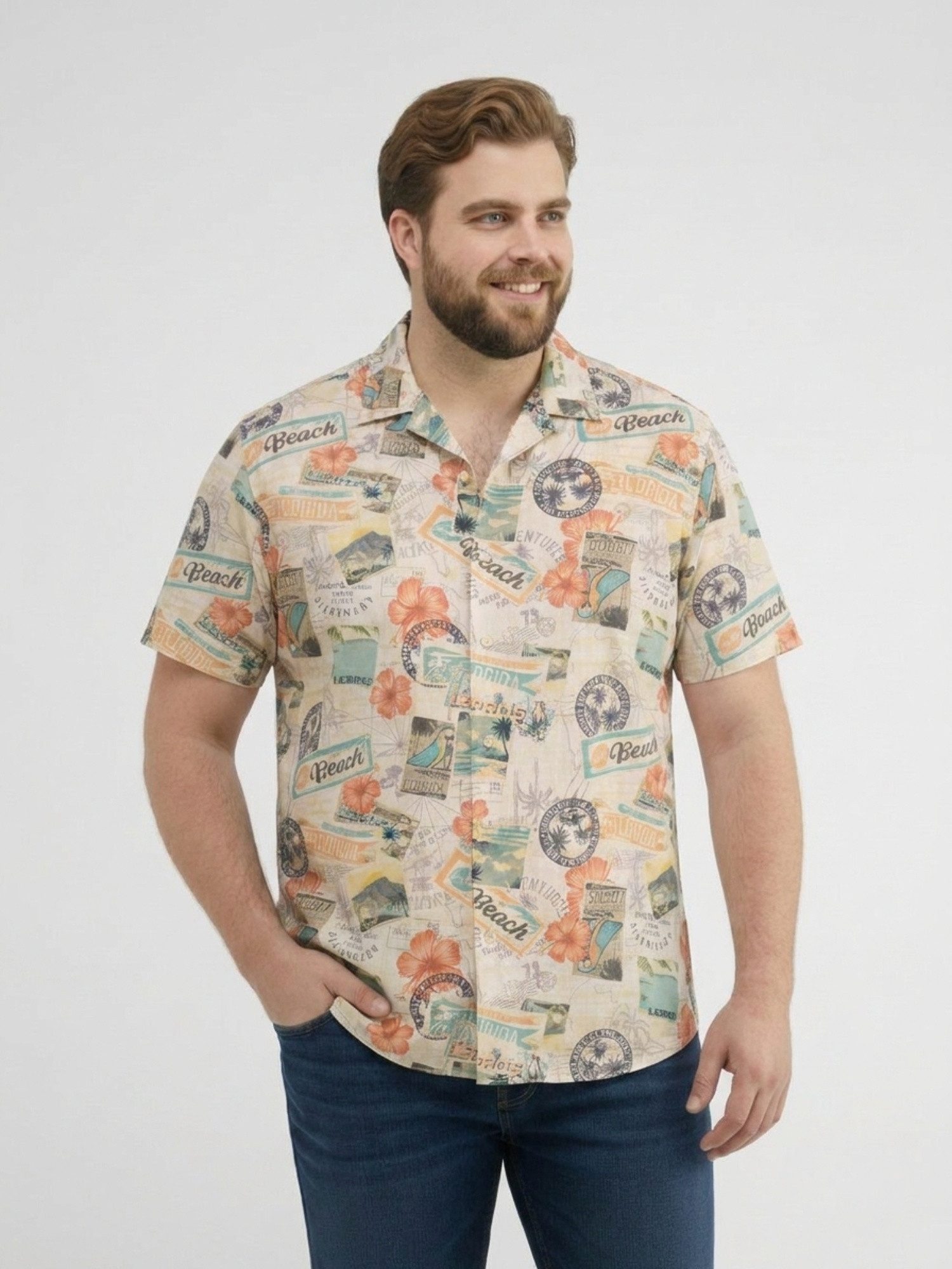 Kurzarmhemd Bequemes Kurzarmhemd mit All-over-Print, große Größen