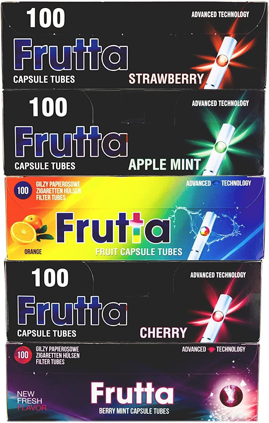 meytrade Filter-Set Frutta Zigaretten Hülsen mit Geschmack in 5 Sorten Mix + Etui, 500 Stück, mit 5 Geschmacksrichtungen