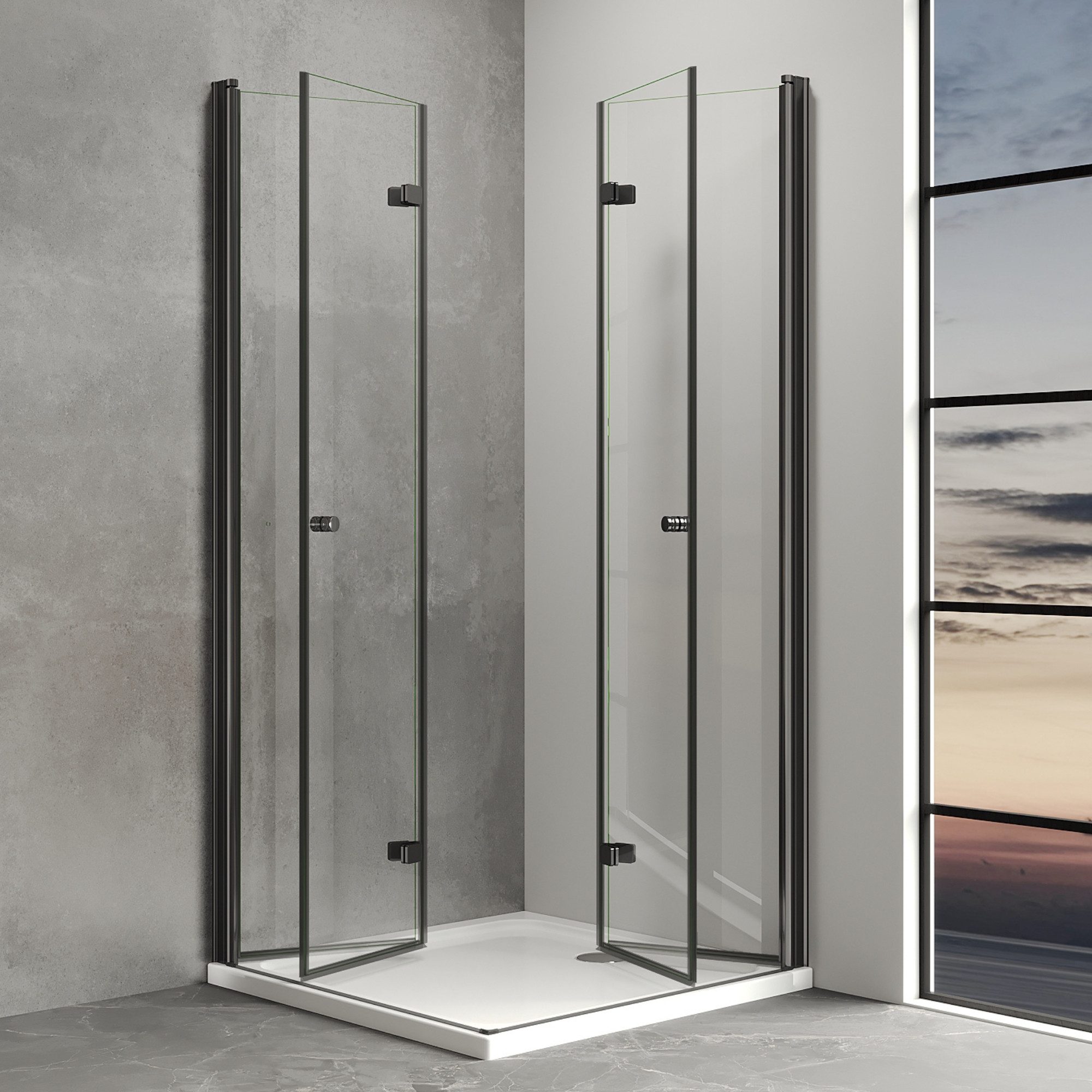 IMPTS Eckdusche Duschkabine Faltbar Falttürkabine, BxT: 70x70 cm, Sicherheitsglas, Duschkabine Eckeinstieg Duschabtrennung, 180º doppelt Falttüren, Doppel Faltt – Bild 4 von 5