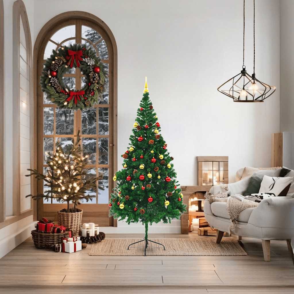 vidaXL Künstlicher Weihnachtsbaum Künstlicher Weihnachtsbaum mit Beleuchtung & Kugeln Grün 180 cm
