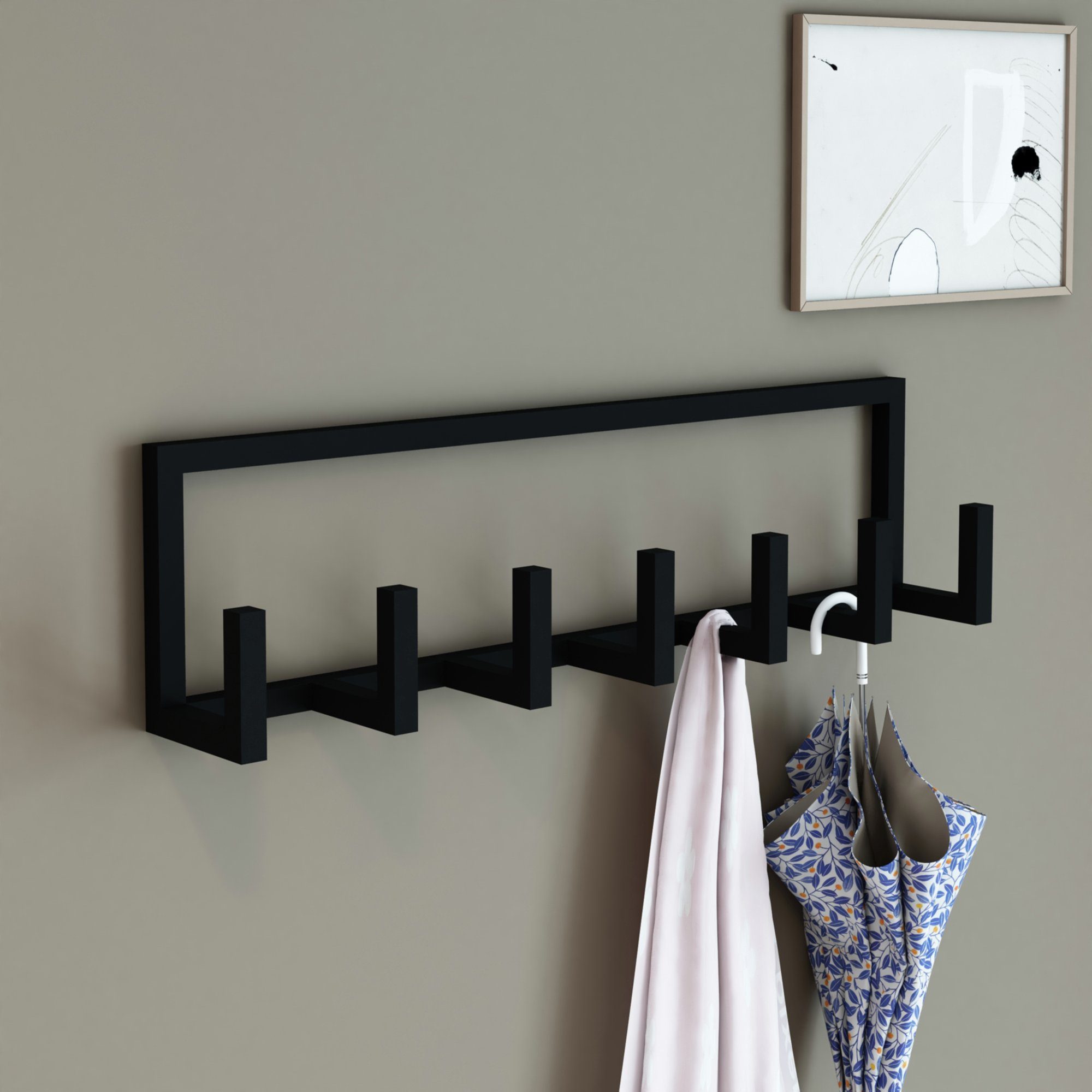 en.casa Wandgarderobe, »Lyngen« mit 7 Haken Stahl 75 x 10 x 20 cm Schwarz günstig online kaufen