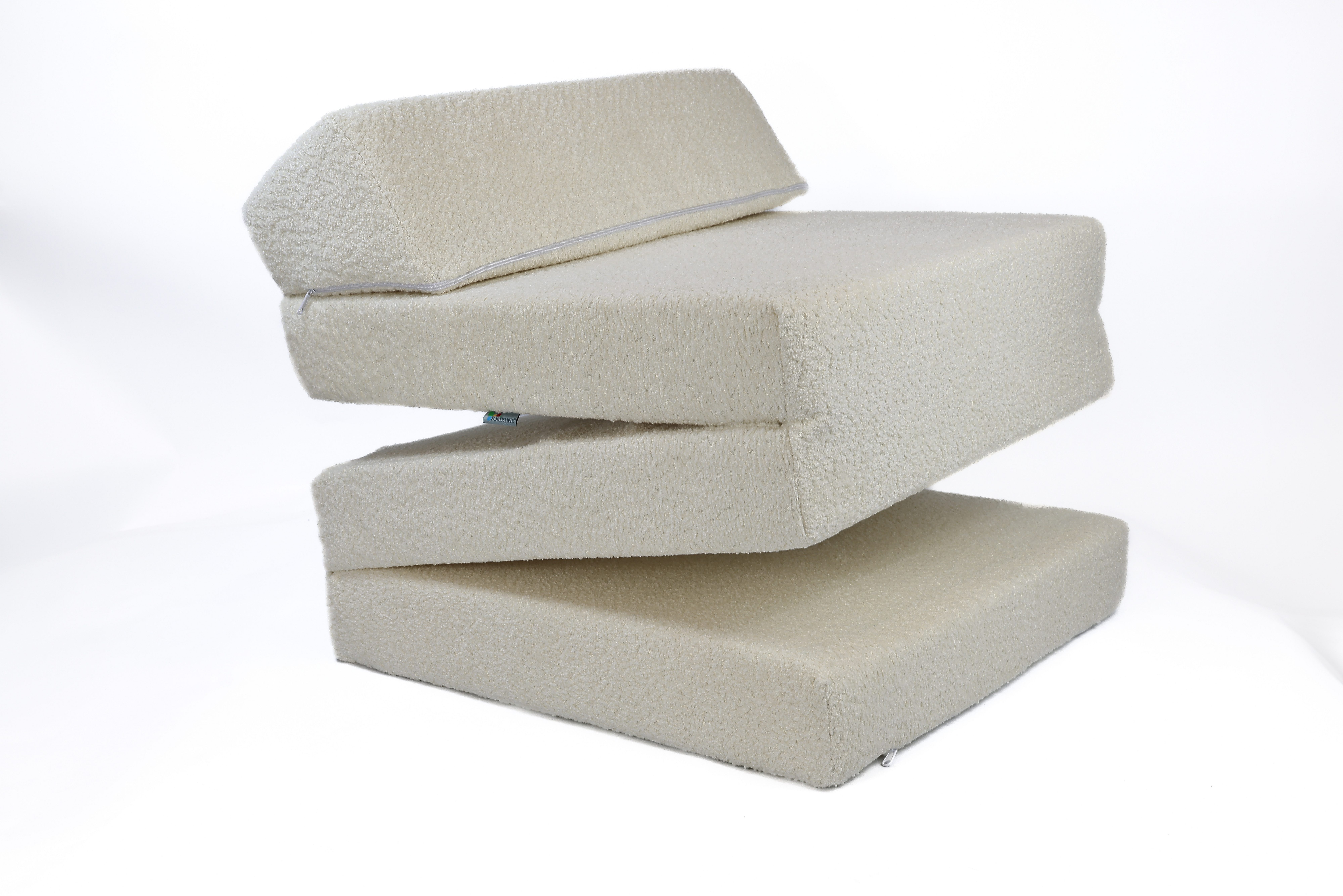 Klappmatratze Klappmatratze mit Kopfteil aus Teddy-Stoff (Boucl), FORTISLINE, Bezug waschbar. Zusammengeklappt als Sitzwürfel nutzbar