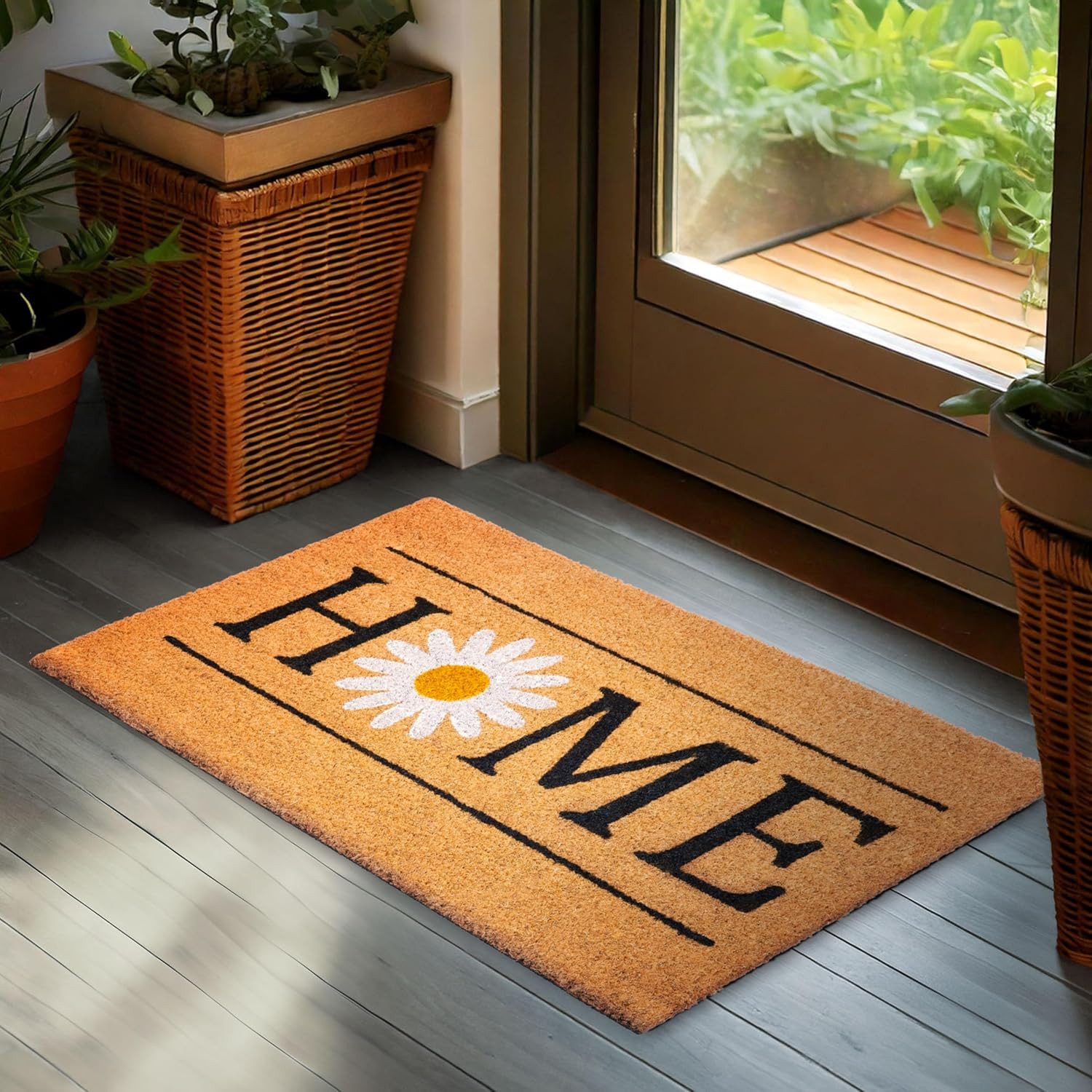 BRUBAKER Fußmatte 45 x 75 cm – Home mit Gänseblümchen - Schmutzfangmatte, Rechteckig, Höhe: 15 mm, Türmatte für Außen und Innen - Wetterfest und Rutschfest