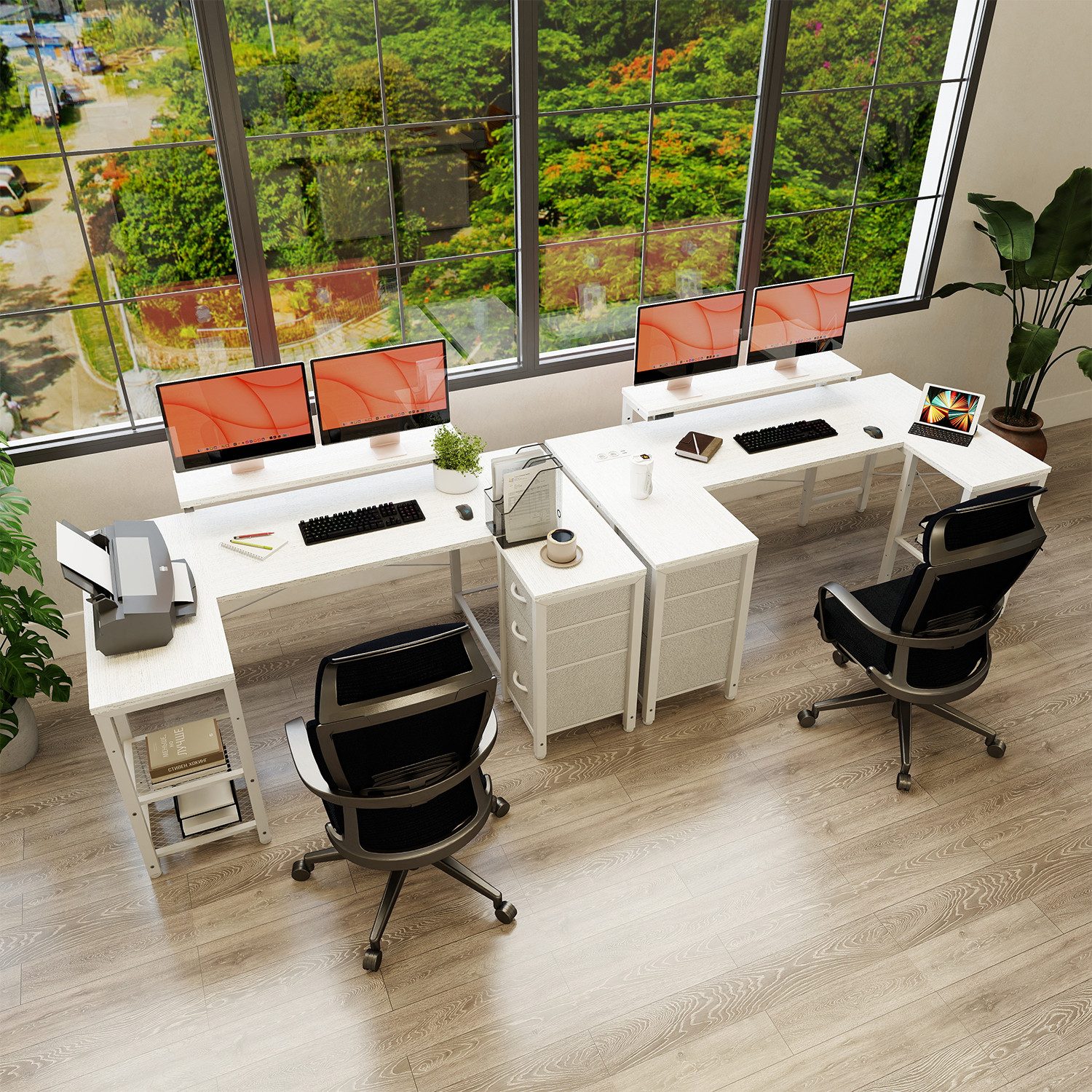 HOMALL Eckschreibtisch 170cm U-förmiger Schreibtisch mit LED-Monitorhalteru günstig online kaufen