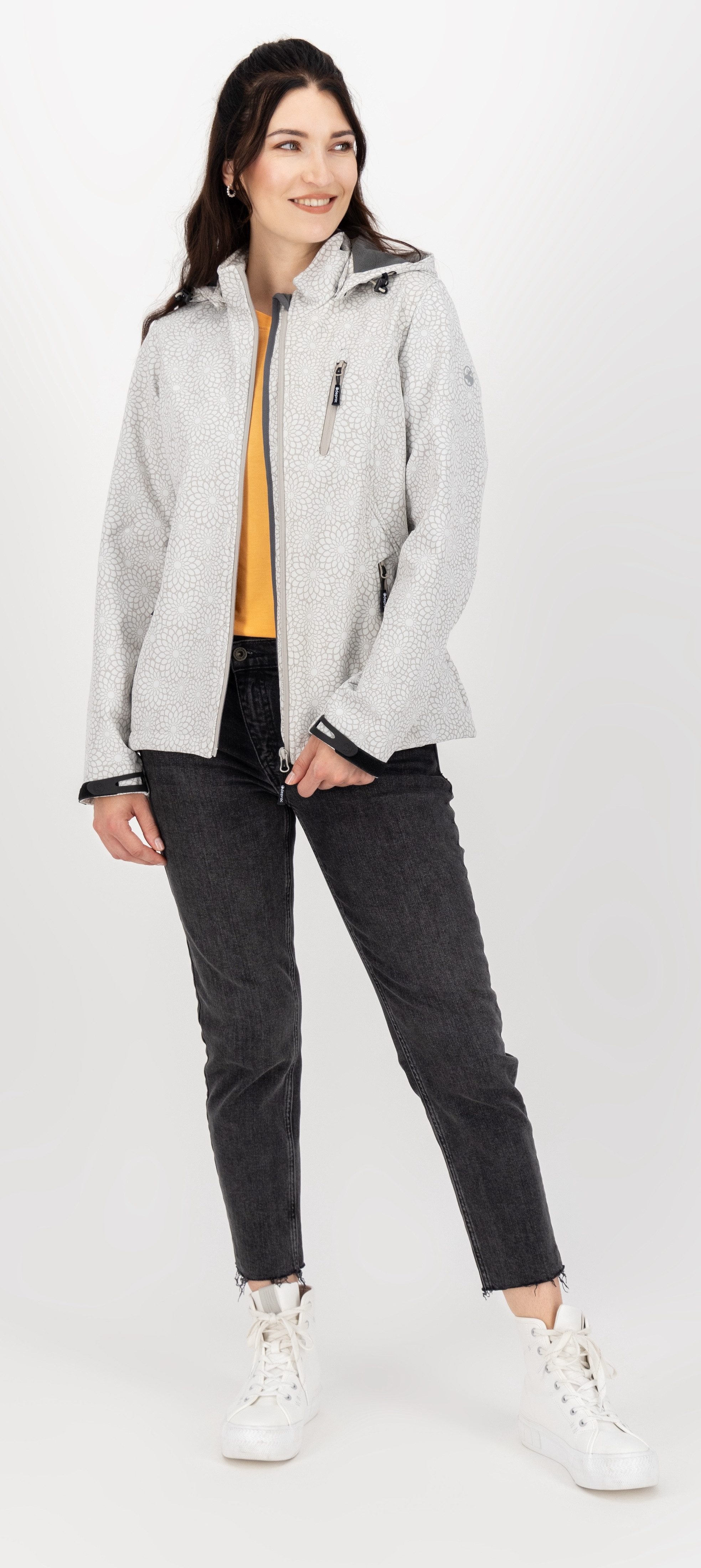 DEPROC Active Funktionsjacke SHELBY PEAK XII Outdoorjacke leichte Softshelljacke mit All-Over-Print und abnehmbarer Kapuze