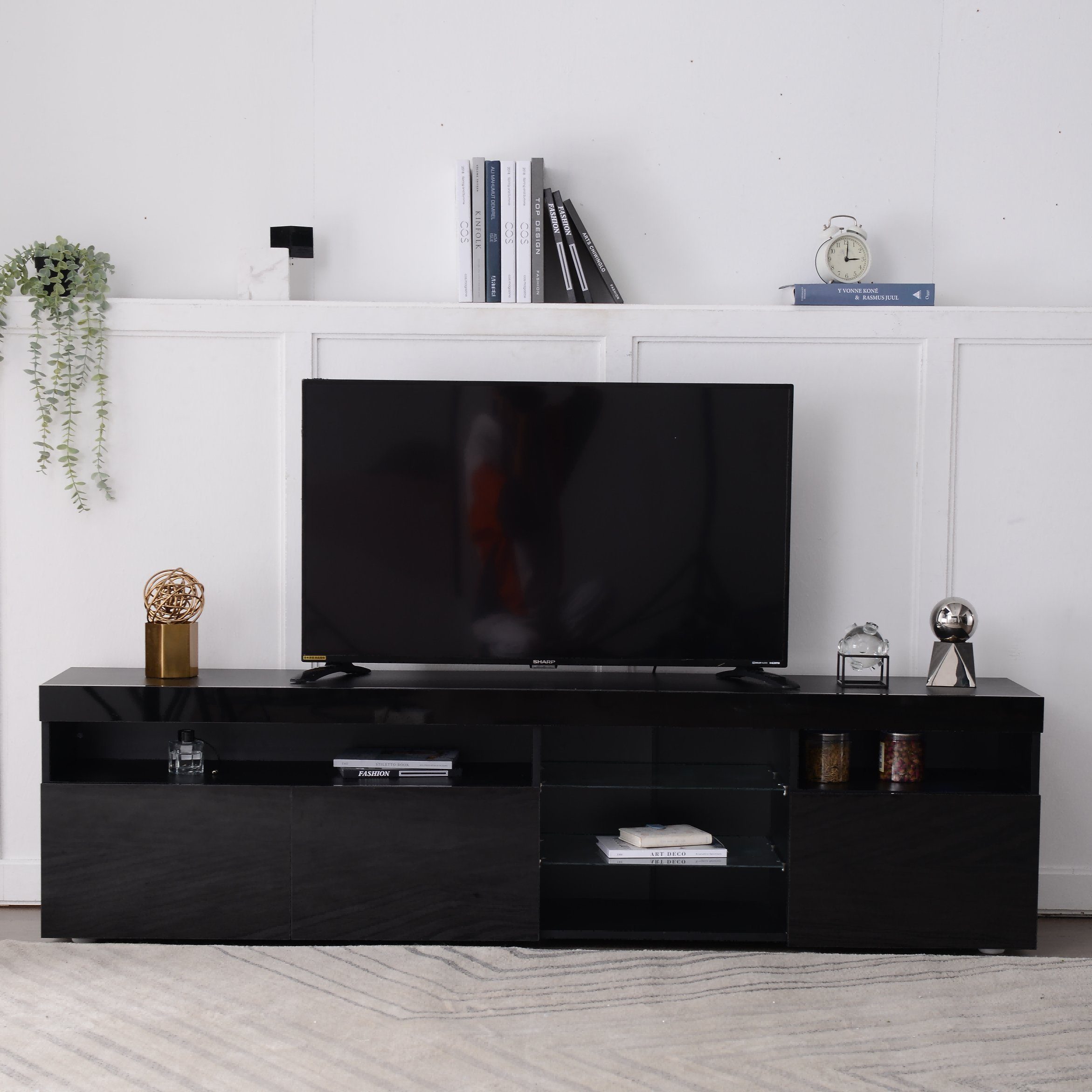 WISHDOR TV-Schrank Fernsehschrank TV-Lowboard Variable LED-Beleuchtung Schwarz