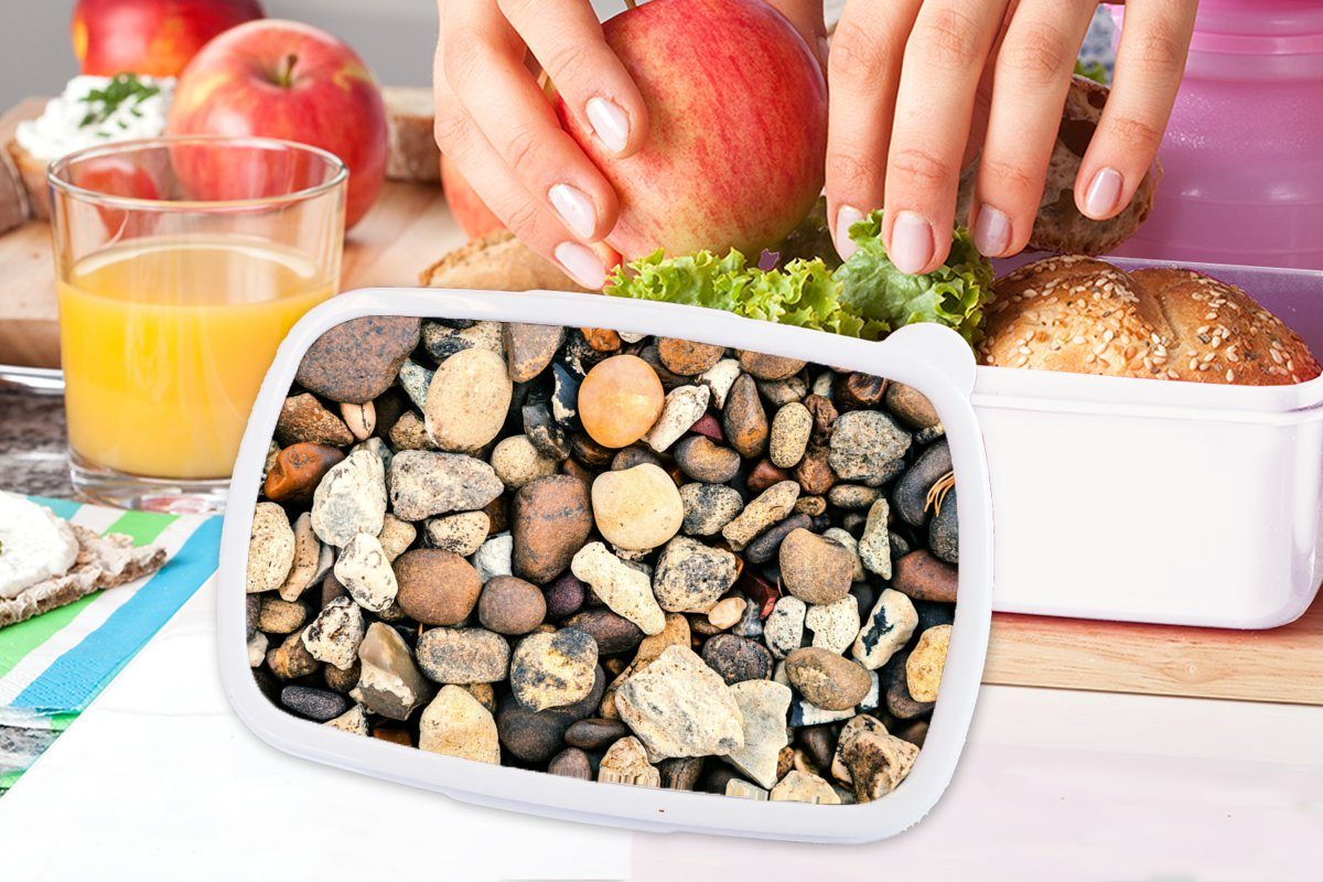 MuchoWow Lunchbox Kies - (2-tlg), - weiß Kinder und für Brotbox Mädchen für Naturstein, Kunststoff, Jungs Steine und Brotdose, Erwachsene