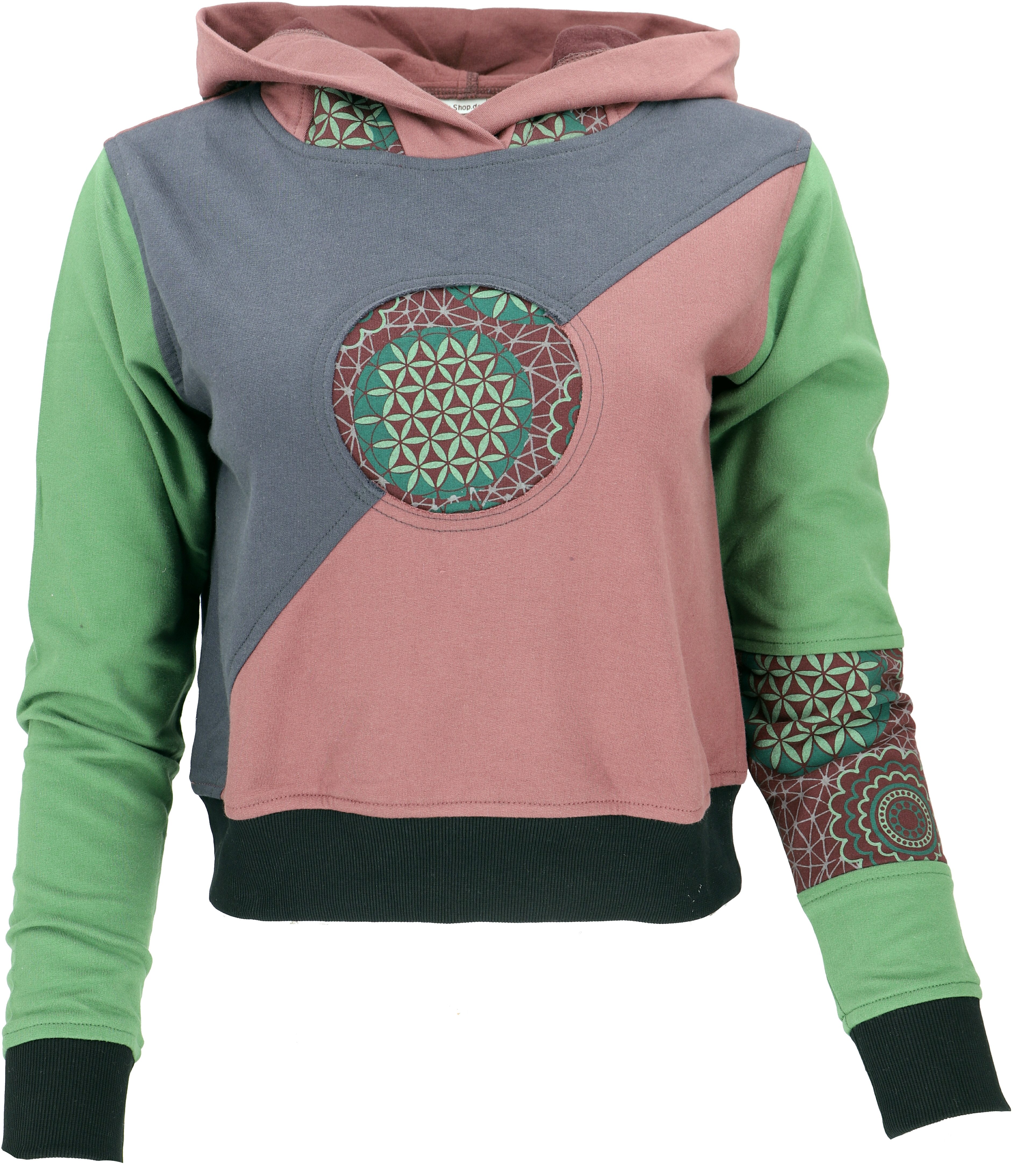 Guru-Shop Longsleeve Patchwork Hoodie aus Bio-Baumwolle günstig online kaufen