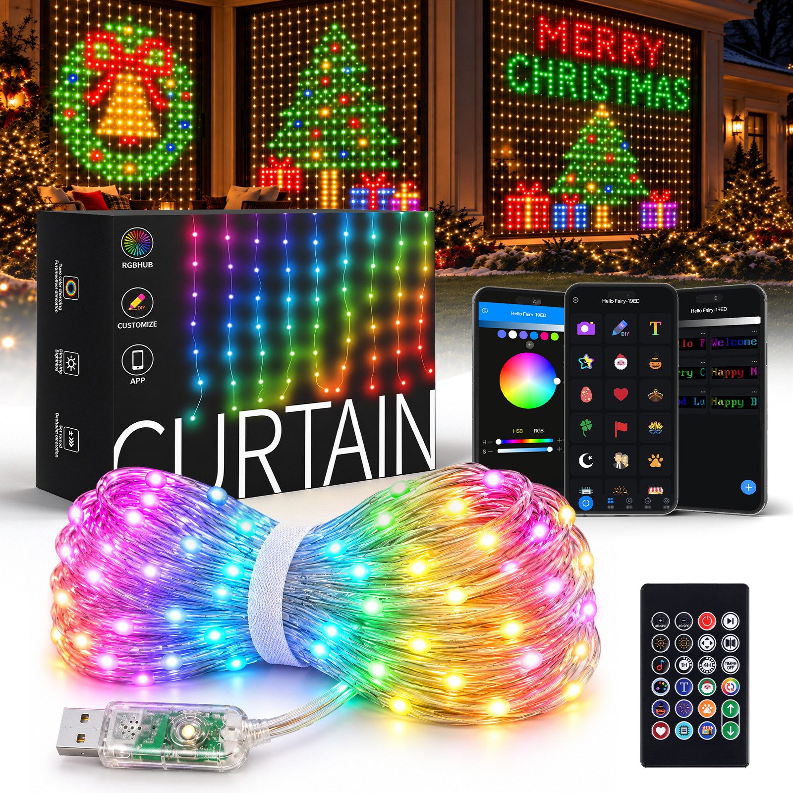 XERSEK LED-Lichtervorhang 400 LEDs Vorhang Lichter Fenster Smart Lichterkette 2×2m, APP RGB IP44, 100+ Modi, App/Fernbedienung, Musik-Sync, Timer für Weihnachten Party