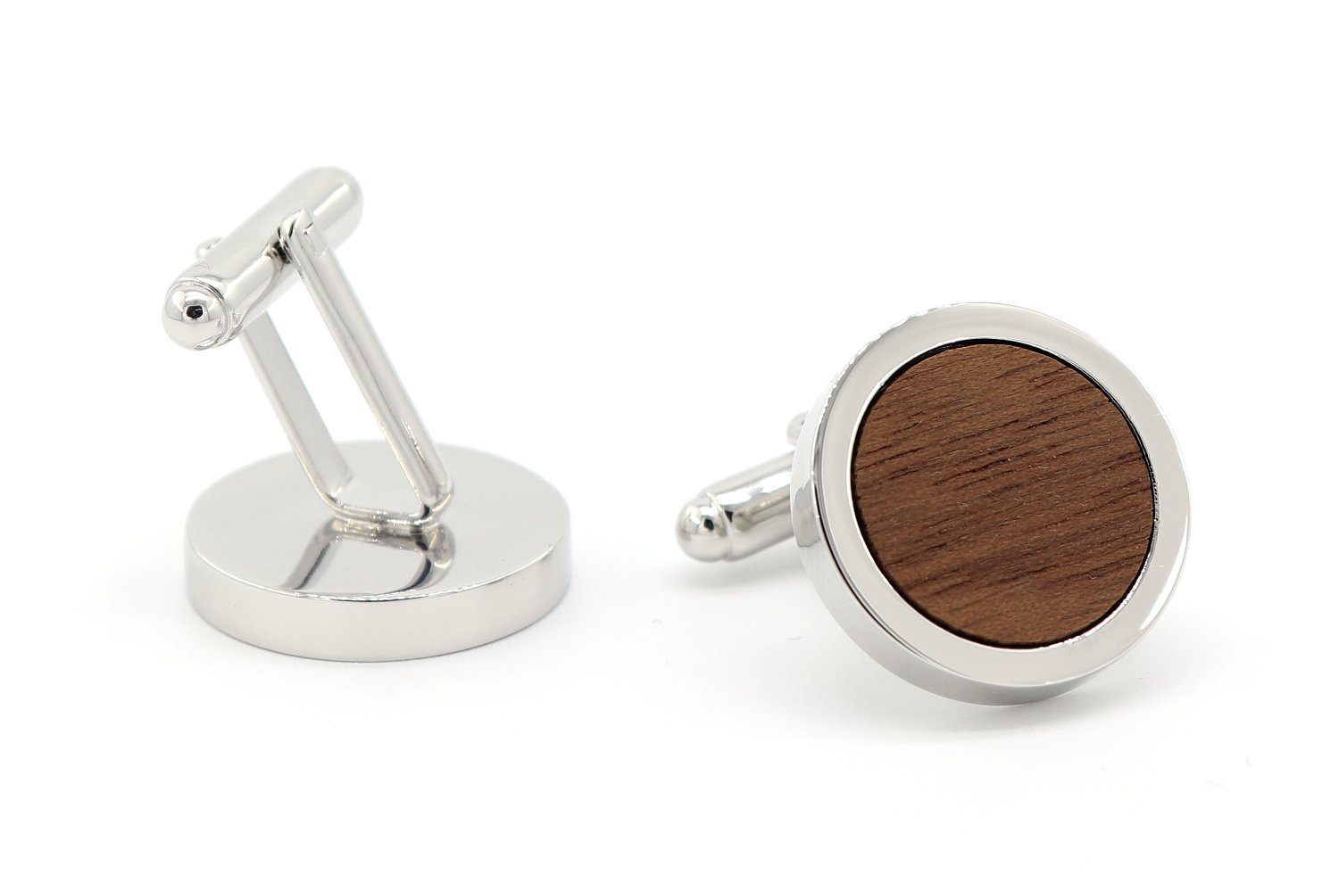 NaturSchatulle Manschettenknöpfe Holz Klassik Rund (schwarz / silber, aus Nussbaum Holz), Cufflinks zur Hochzeit, Anzug