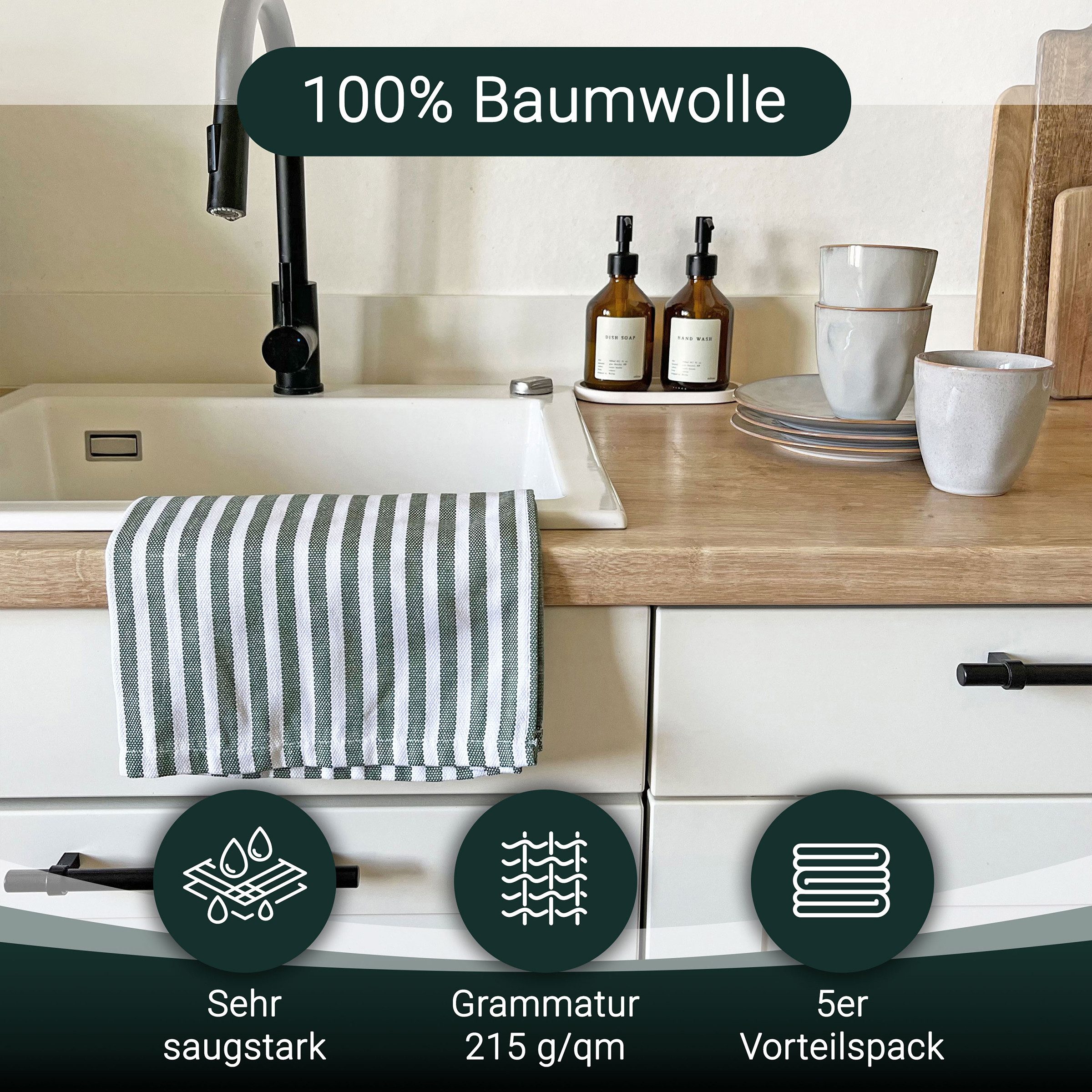 ZOLLNER Geschirrtuch, (Spar-Set, 5-tlg), 50 x 70 cm, 100% Baumwolle, vom Hotelwäschespezialisten