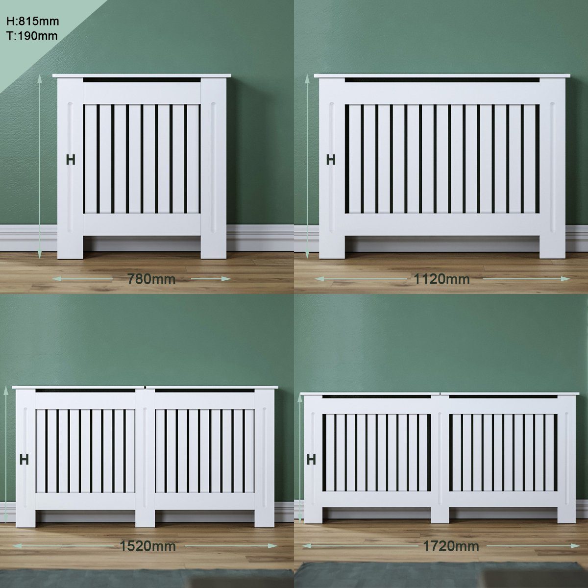 SONNI Heizungsverkleidung Heizkörperverkleidung weiß, Breite 78/112/152/172cm,Vertikale Gitter, Heizungsverkleidung, Zubehör für Wandmontage, MDF, Höhe 81.5cm