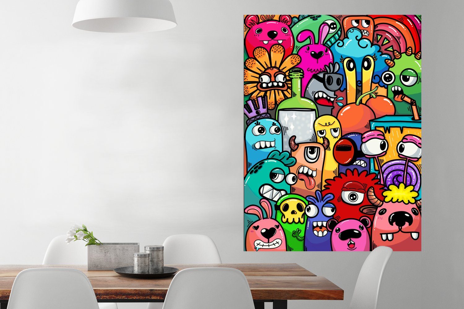 MuchoWow Poster Design - Regenbogen - Tiere - Monster - Lustig - Kind, (1 St), Wandbild, Deko, Schlafzimmer, Wohnzimmer, Qualitätsdruck Dickes Papier