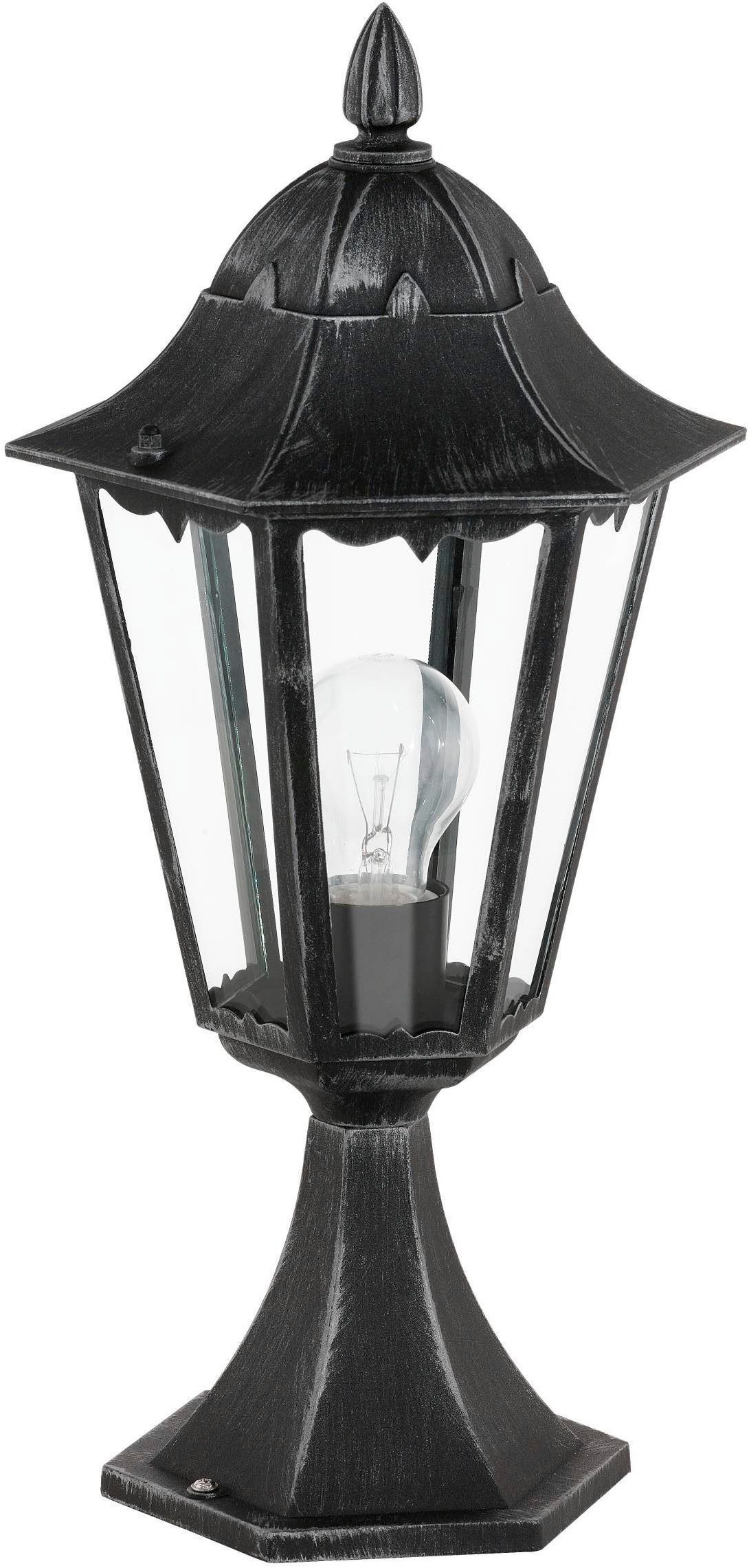 EGLO Sockelleuchte Navedo Sockellampe, Außenlampe aus Aluguss und Glas, E27, IP44, Lampe, ohne Leuchtmittel, Stehleuchte - H47 x Ø23 cm - schwarz, silber-patina - 1X60W exkl.