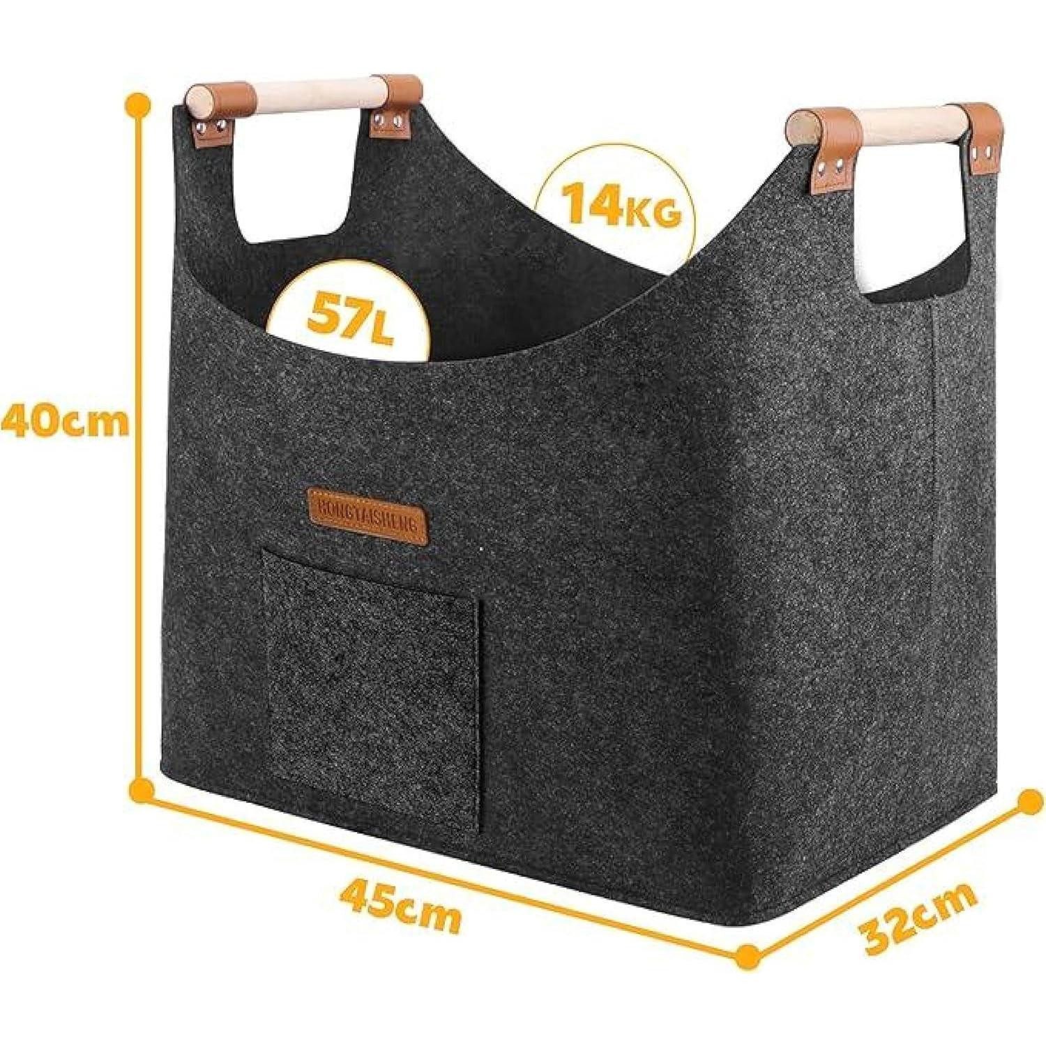 LuxusKollektion Kaminholzkorb XL Faltbarer Filzkorb Holz grau