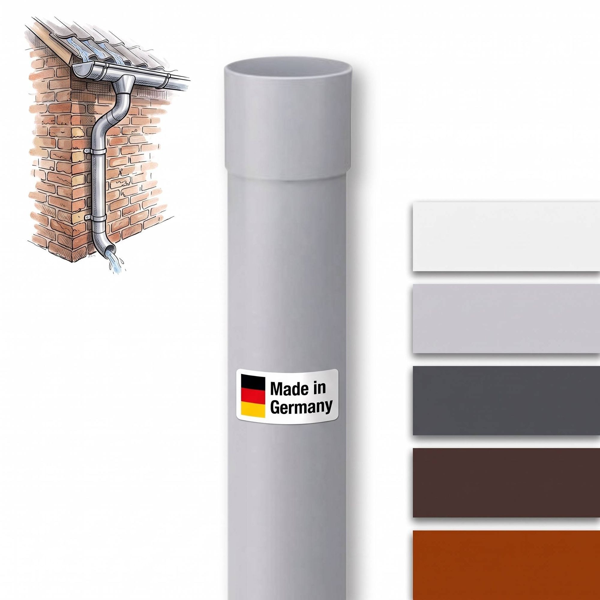 INEFA Regenfallrohr Fallrohr 200 cm, (DN 50. 1 Stück), Regenwasserrohr, Dachentwässerung, Dachrinnen-Zubehör