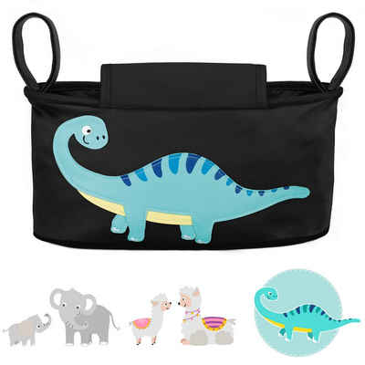 GLÜCKSWOLKE Kinderwagen-Tasche in Grau oder Schwarz I 6 Motive I Kinderwagentasche & Buggy Organizer, Kinderwagen Tasche mit Getränkehalter und Feuchttücherfach