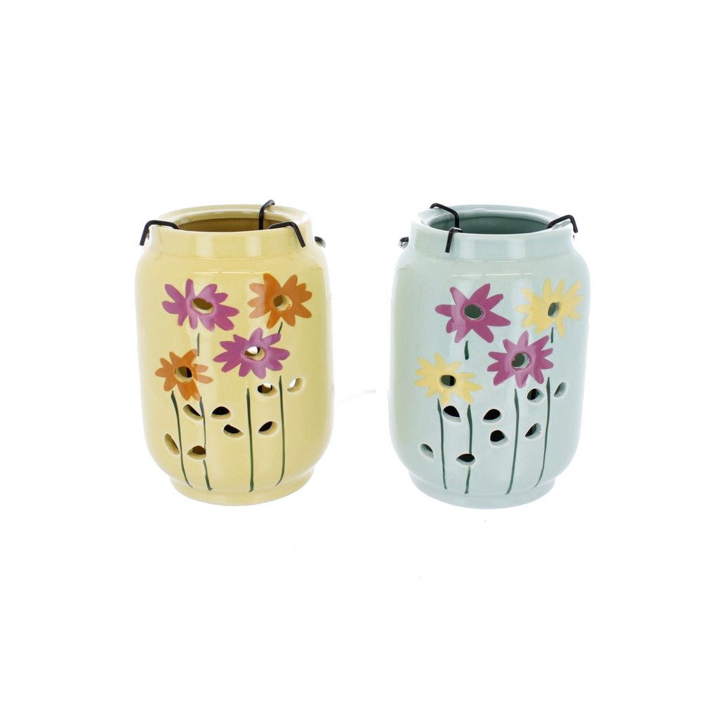 Trockenblume Laterne mit Blumenmuster - ca. 10 x 13,5 cm - 1 Stück, MICA