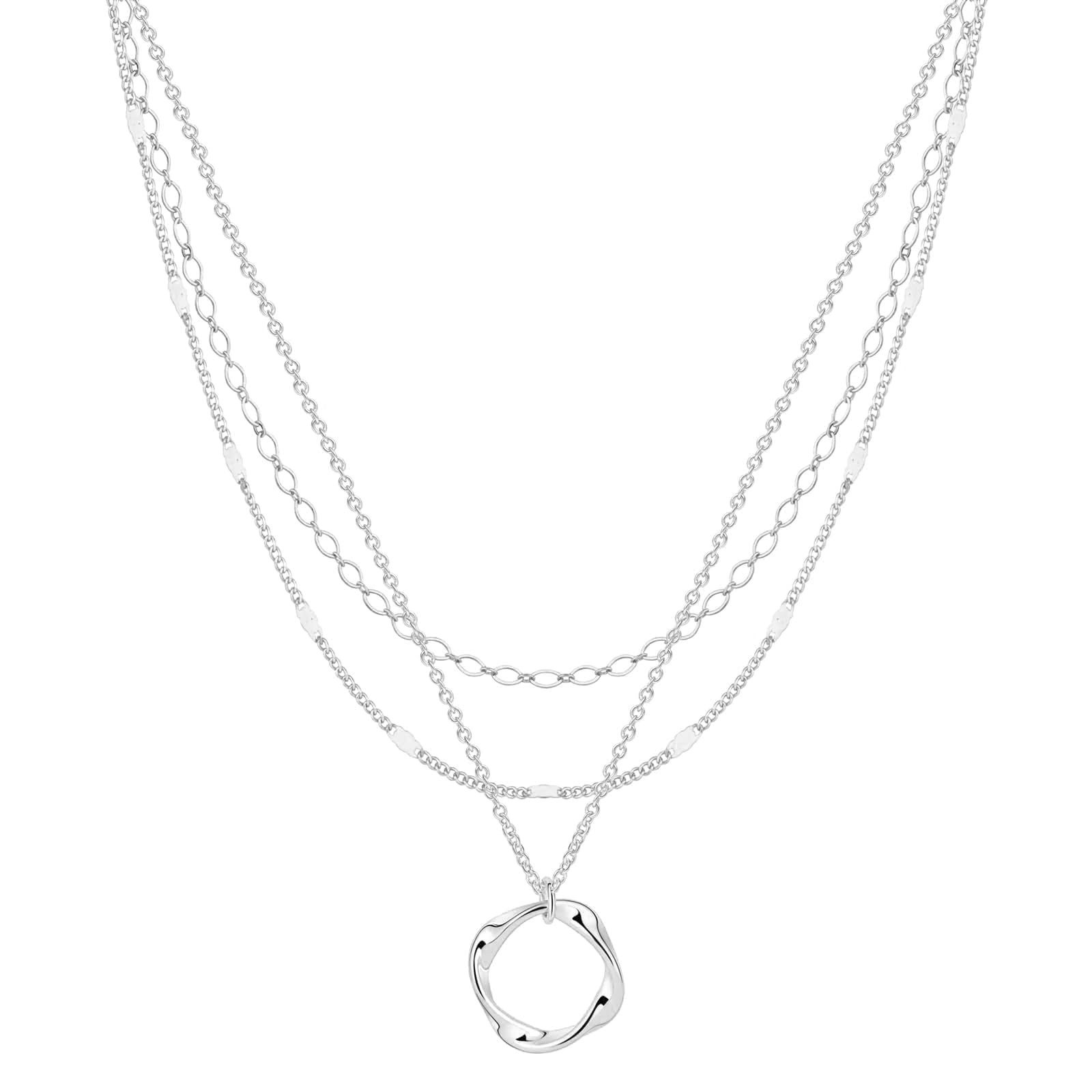 Zaewry Kette mit Anhänger 3-in-1 Layering Halskette Damen – Mehrreihige Kette, mit geometrischem Anhänger, eleganter Schmuck für Damen & Geschenkidee