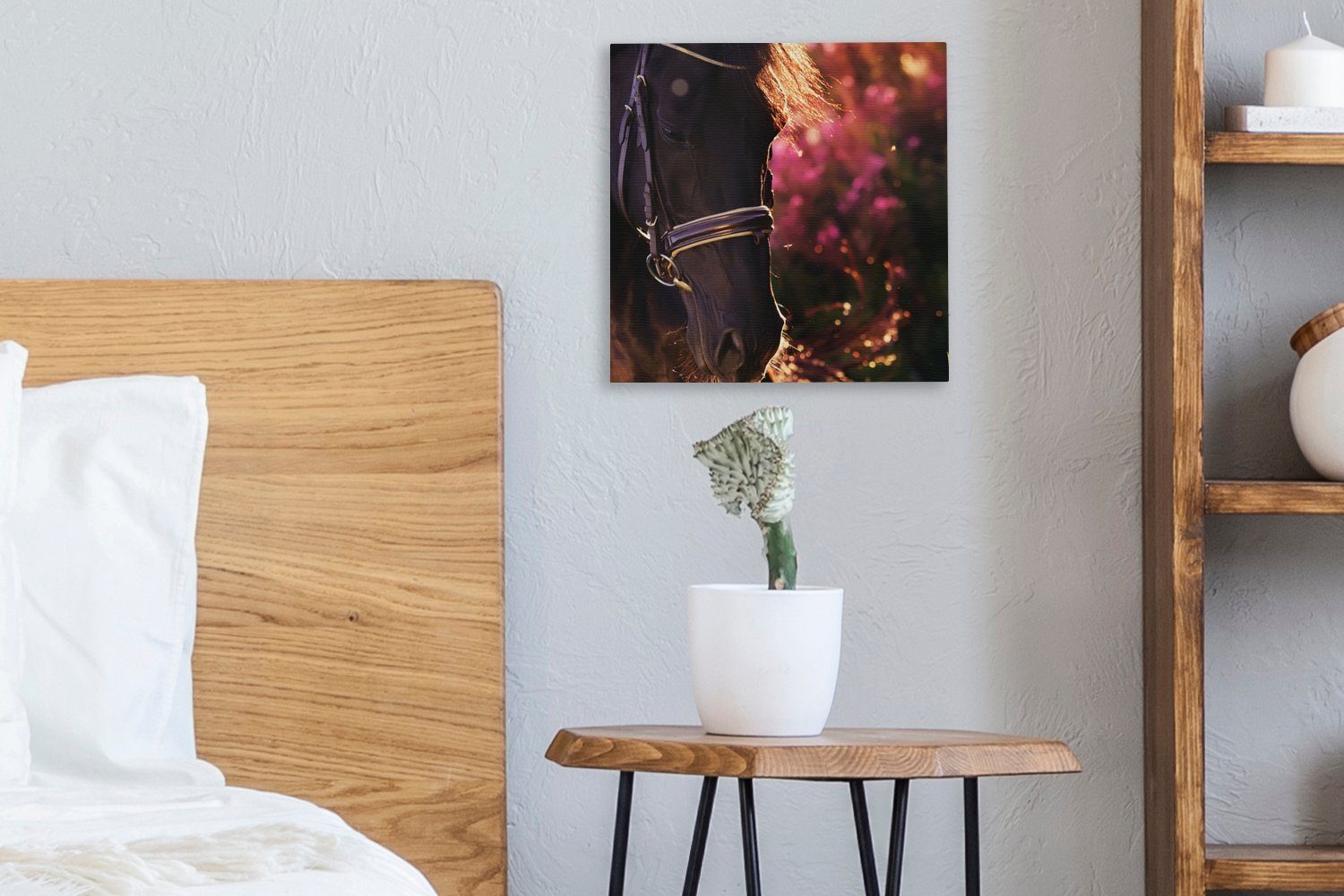Sonne Wohnzimmer - (1 Leinwand für Schlafzimmer Bilder OneMillionCanvasses® Leinwandbild Porträt, St), Pferd -