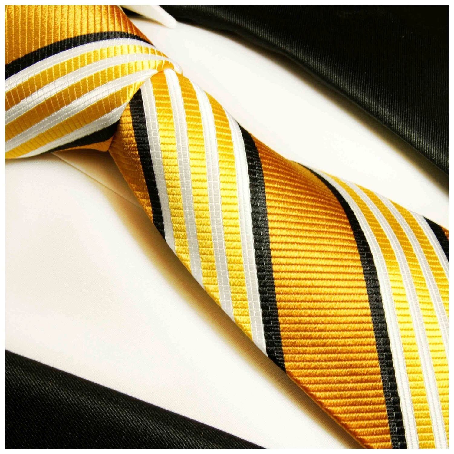 Paul Malone Krawatte Moderne Herren gestreift Breit Seidenkrawatte 264 (8cm), gold 100% orange Seide