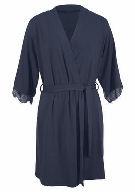 LASCANA Kimono, Kurzform, Jersey, Gürtel, mit Spitze am Ärmelsaum