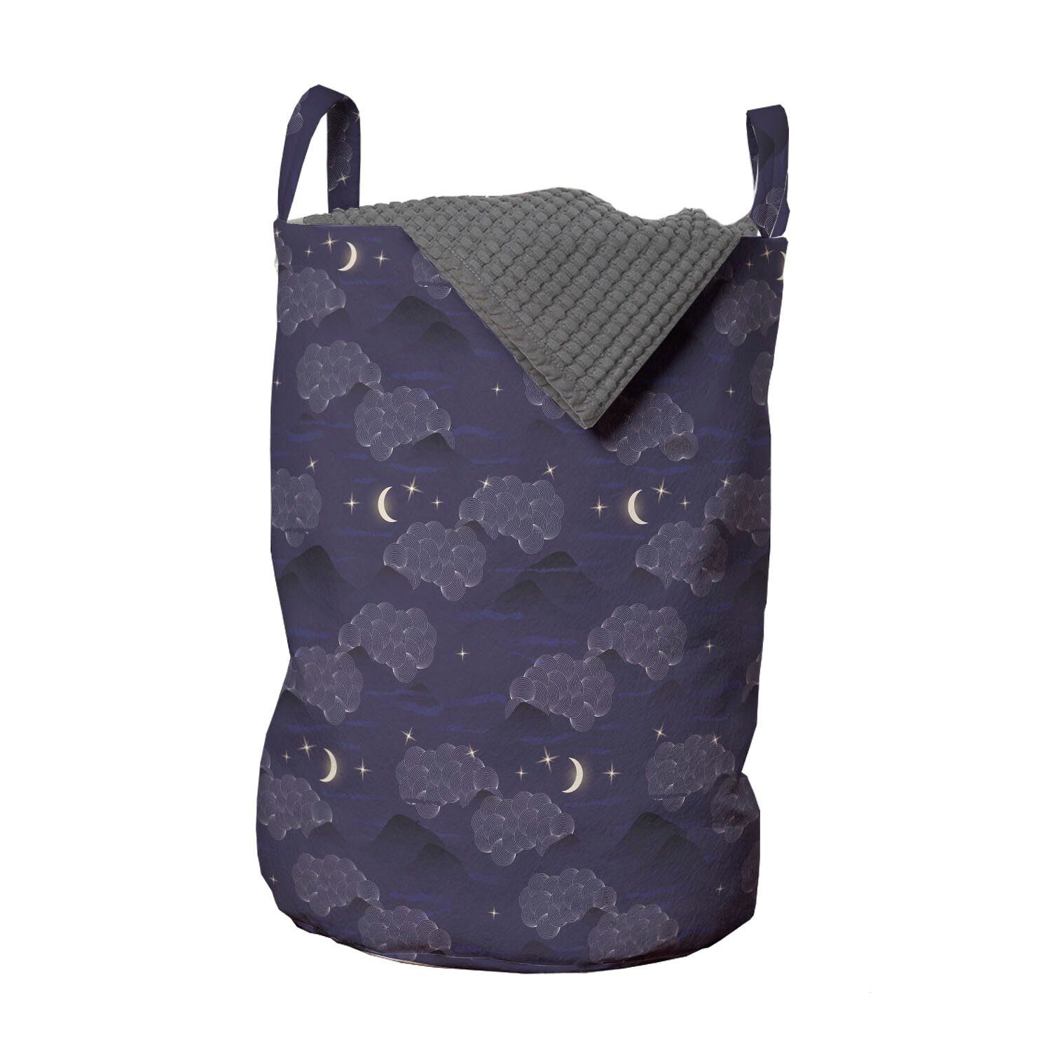Abakuhaus Wäschesäckchen Wäschekorb mit Griffen Kordelzugverschluss für Waschsalons, Blauer Himmel Crescent Moon Sterne Wolken | Wäschesäcke