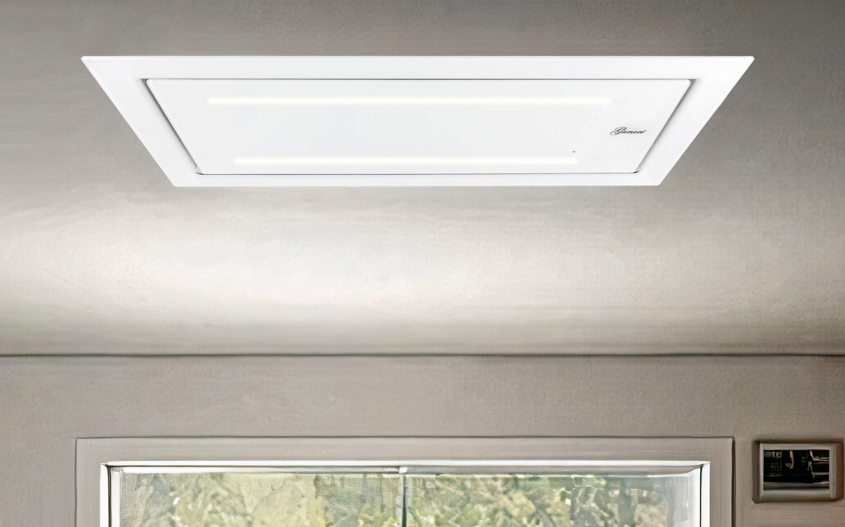 GURARI Deckenhaube GCH C 341 WH 90 Prime. Dunstabzugshaube 90cm Touch Control, 1000m³/ h GCH C 341 WH 90 Prime. Dunstabzugshaube 90cm Touch Control, 1000m³/ h, Exklusive Deckenhaube in Weiß/ Weiß Glas Ausführung.