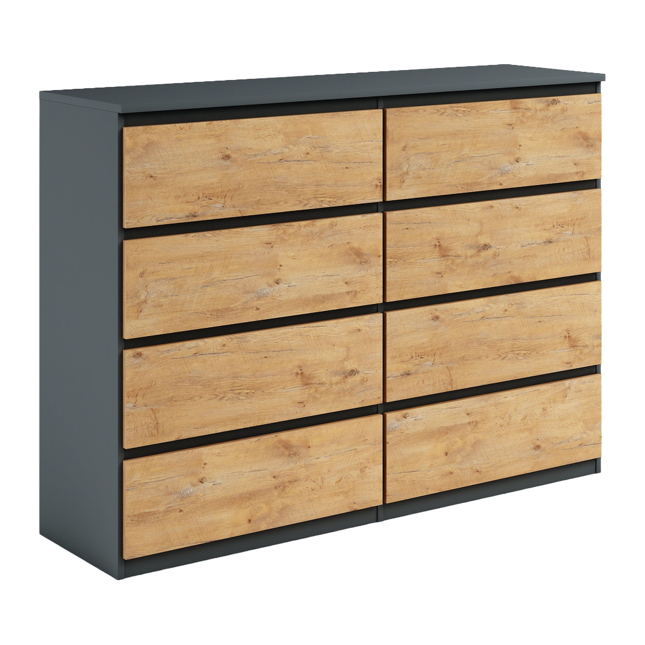 Masseno Kommode NUDO 120 cm Sideboard mit 8 Schubladen Anthrazit