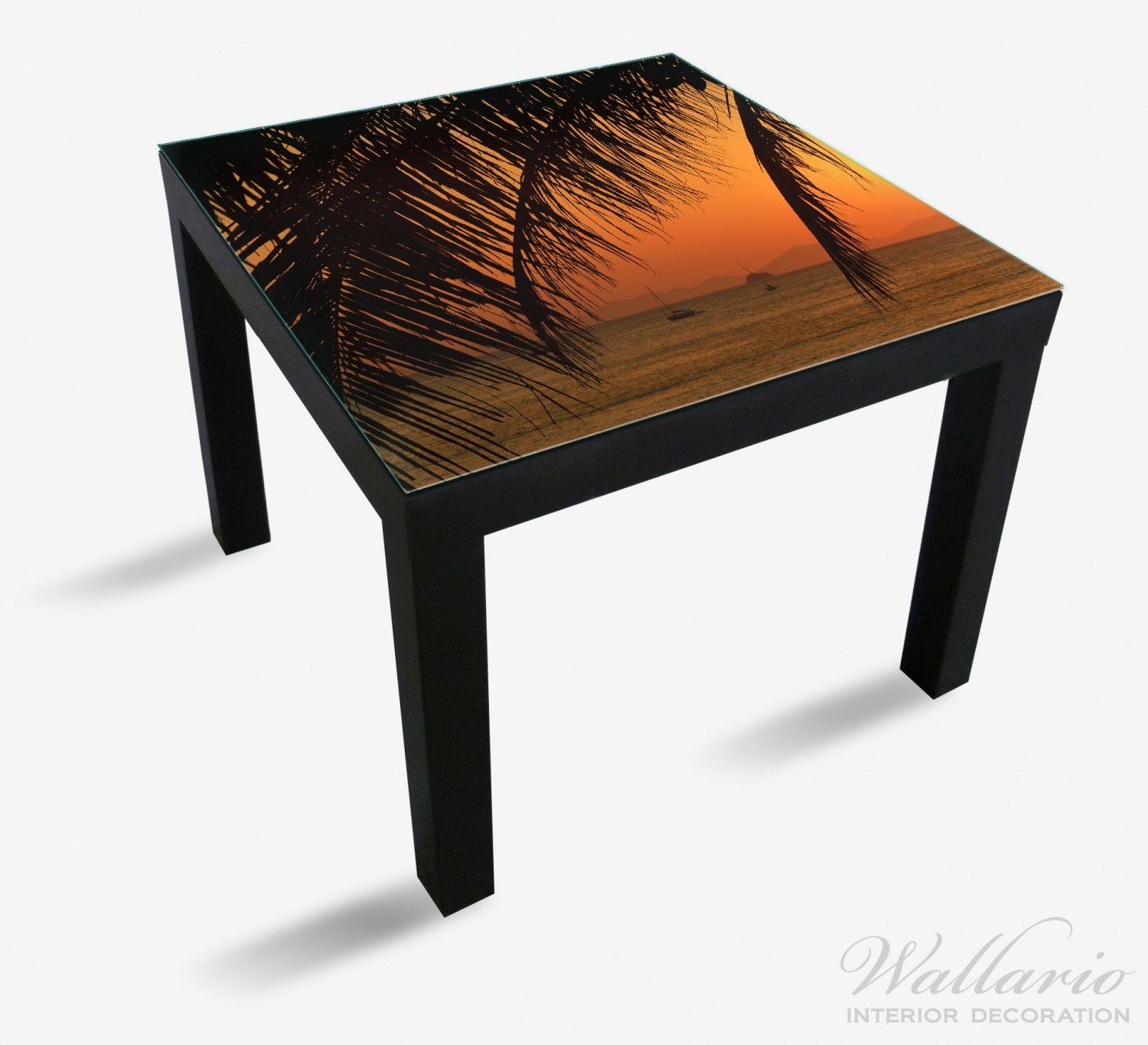 Wallario Tischplatte Sonnenuntergang unter Palmenblättern für Ikea Tisch (1 geeignet St), Lack