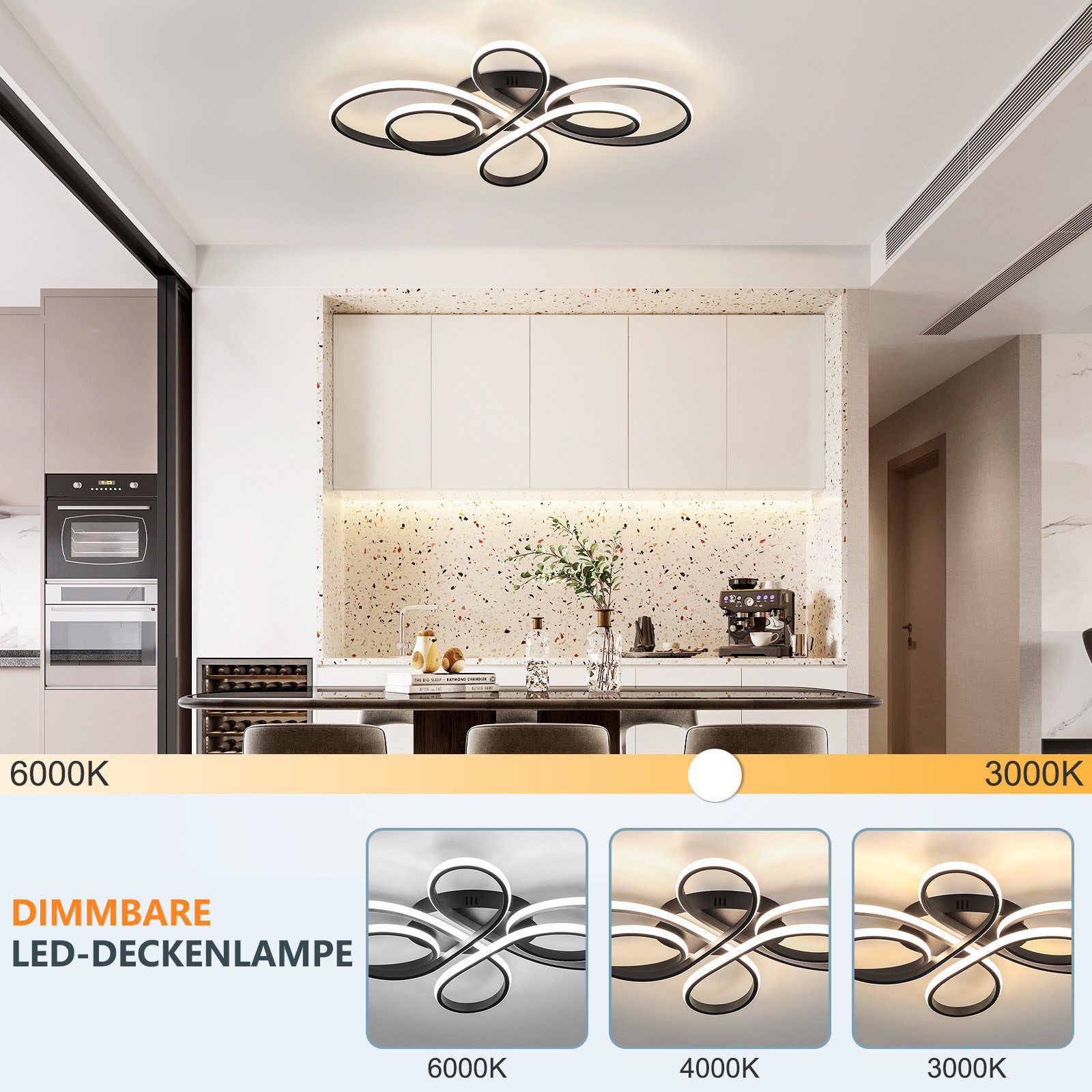 Nettlife LED Deckenleuchte Modern Schwarz Dimmbar Wohnzimmer 65W 40/66/80/100CM deckenlampe, Dimmbar mit Fernbedienung, LED fest integriert, kaltweißem, warmweißem, Schlafzimmer, Wohnzimmer, Büro, Arbeitszimmer, Küche