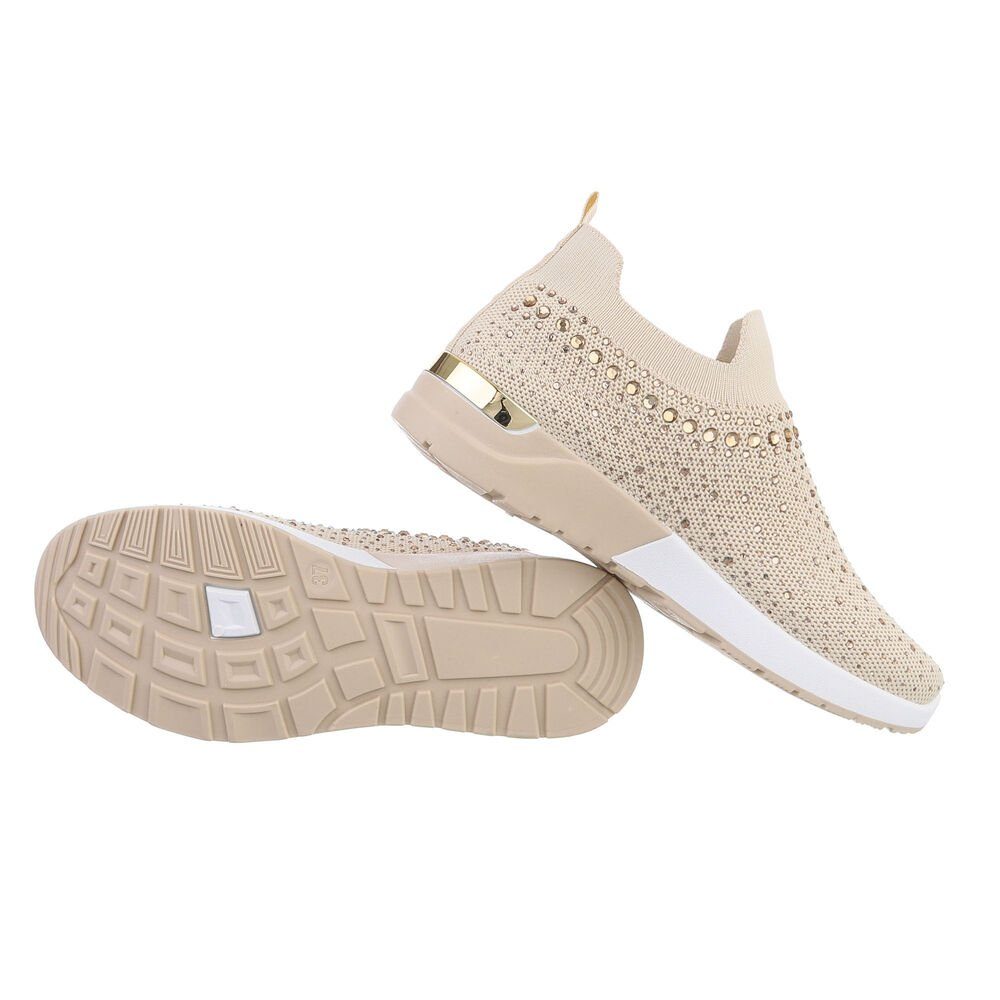 Ital-Design Damen Low-Top Freizeit Sneaker Flach Sneakers Low in Beige