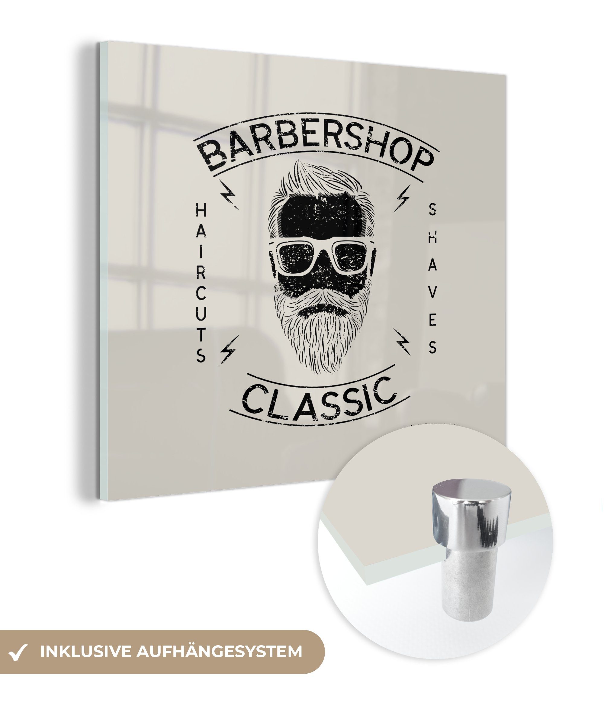 MuchoWow Acrylglasbild Jahrgang - Mann - Bart, (1 St), Dekorative Bild für Küche & Wohnzimmer auf Glas