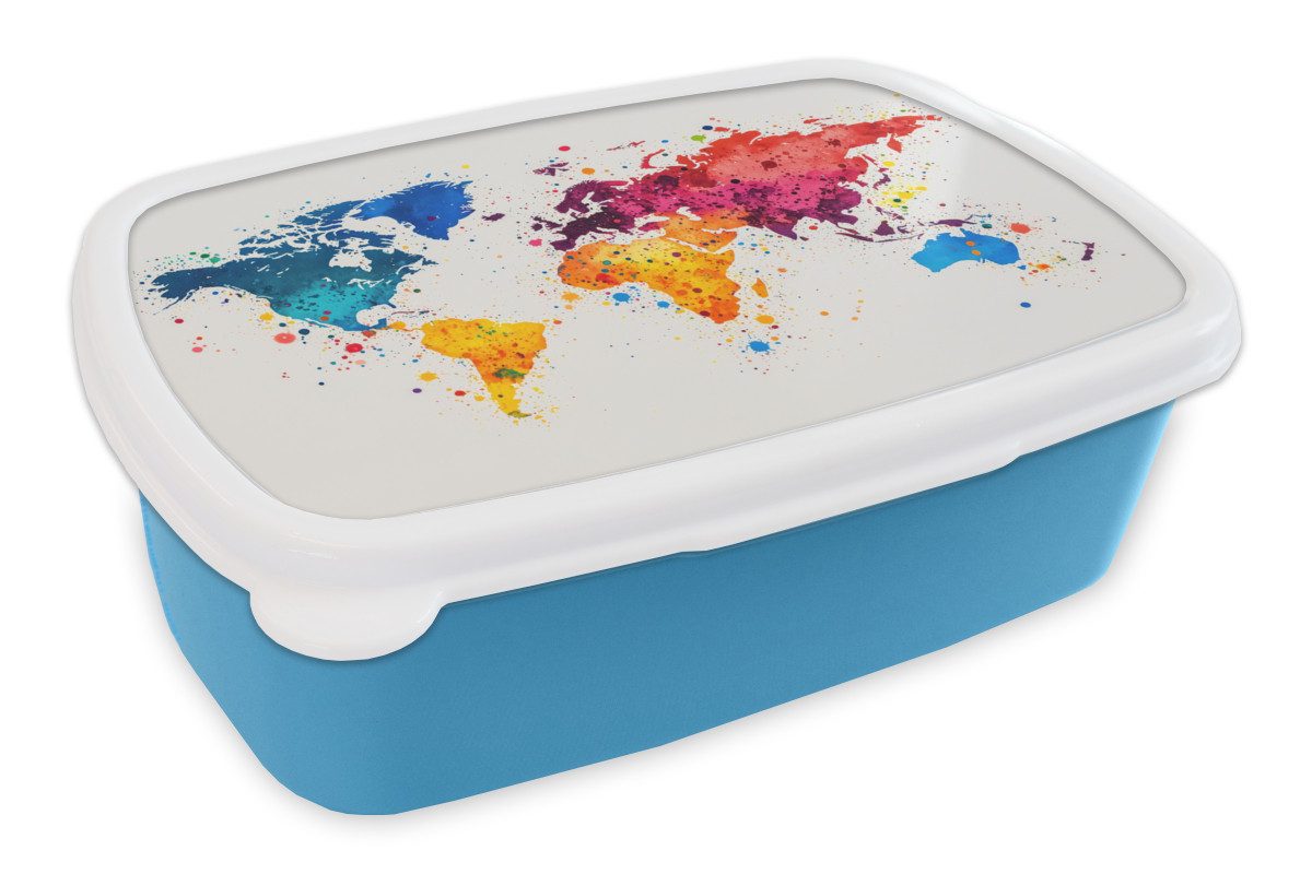 MuchoWow Lunchbox Weltkarte - Graffiti - Farbenfroh, Kunststoff, (2-tlg), Brotdose, Lunchbox, Brotbox für Kinder und Erwachsene