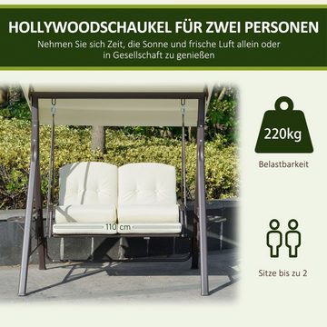 Outsunny Hollywoodschaukel Gartenschaukel mit Sonnendach Kissen, 2-Sitzer, Mit 2 seitlichen Ablagen, Set, 1 tlg., 1 x Hollywoodschaukel, inkl. Sonnendach