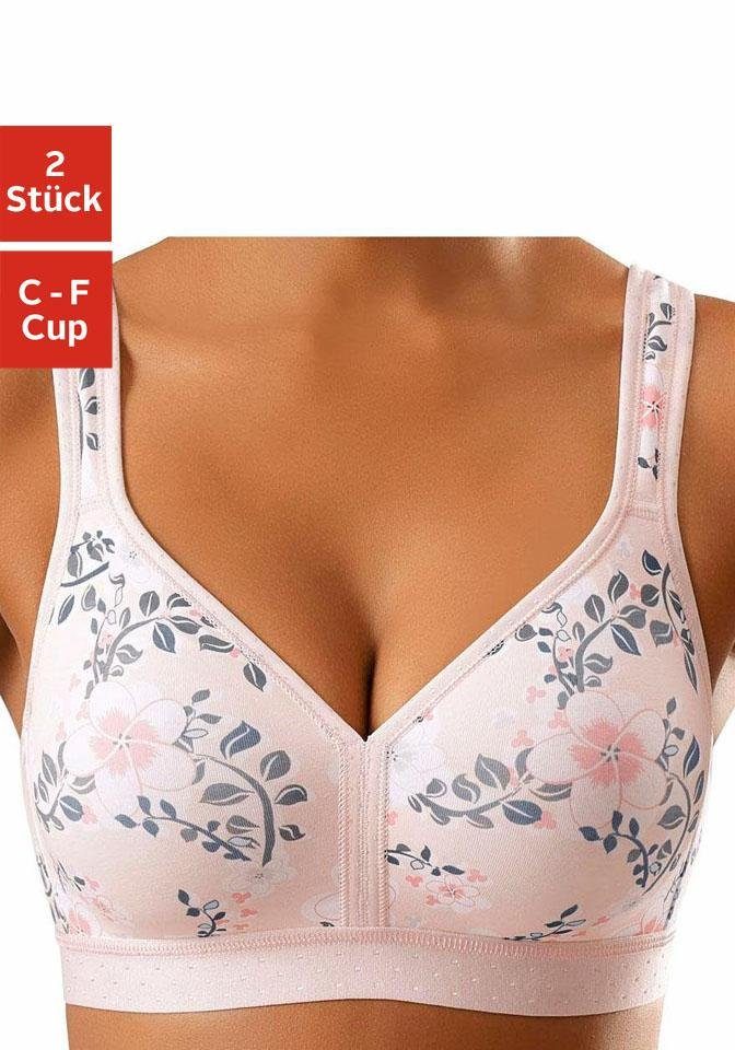petite fleur by Lascana Entlastungs-BH, BH ohne Bügel, Baumwoll-BH, Soft-BH (Packung, 2 Stück) mit breiten Trägern, große Größen, bequemer BH
