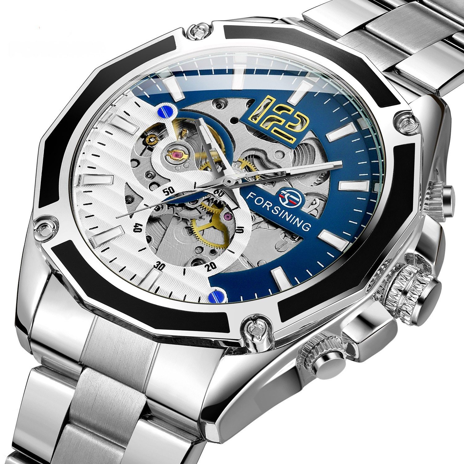 Rötting Design Automatikuhr Herrenuhr Marke Forsining Skelett blau weißes Z günstig online kaufen