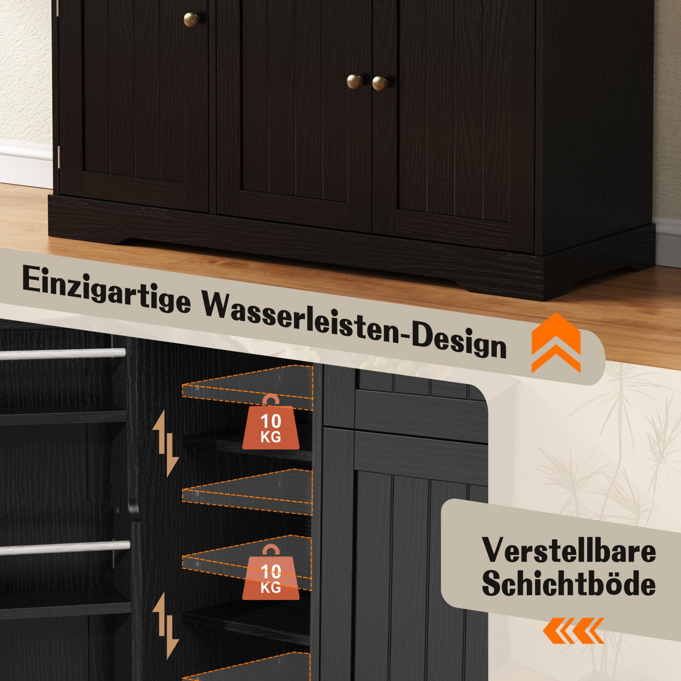 autolock Sideboard Kommode Buffetschrank mit Verstellbare Trennwand 3 Türen 1 Schublade, Modernes Anrichte Küchenschrank für Esszimmer, Wohnzimmer und Diele