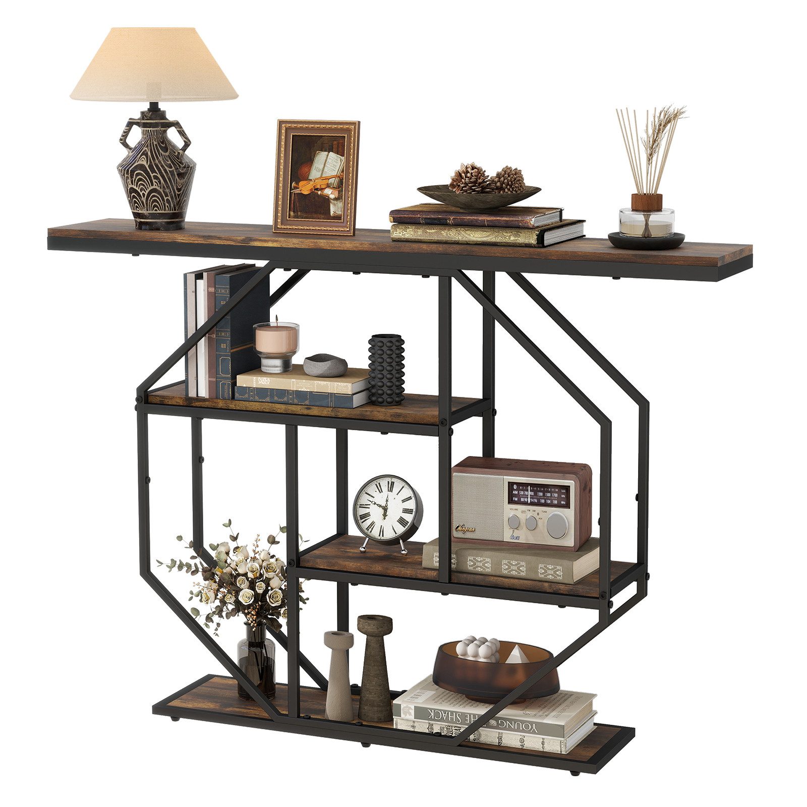 Puluomis Konsolentisch Flurtisch 105x30x85 cm, 4-stöckiger Beistelltisch mi günstig online kaufen