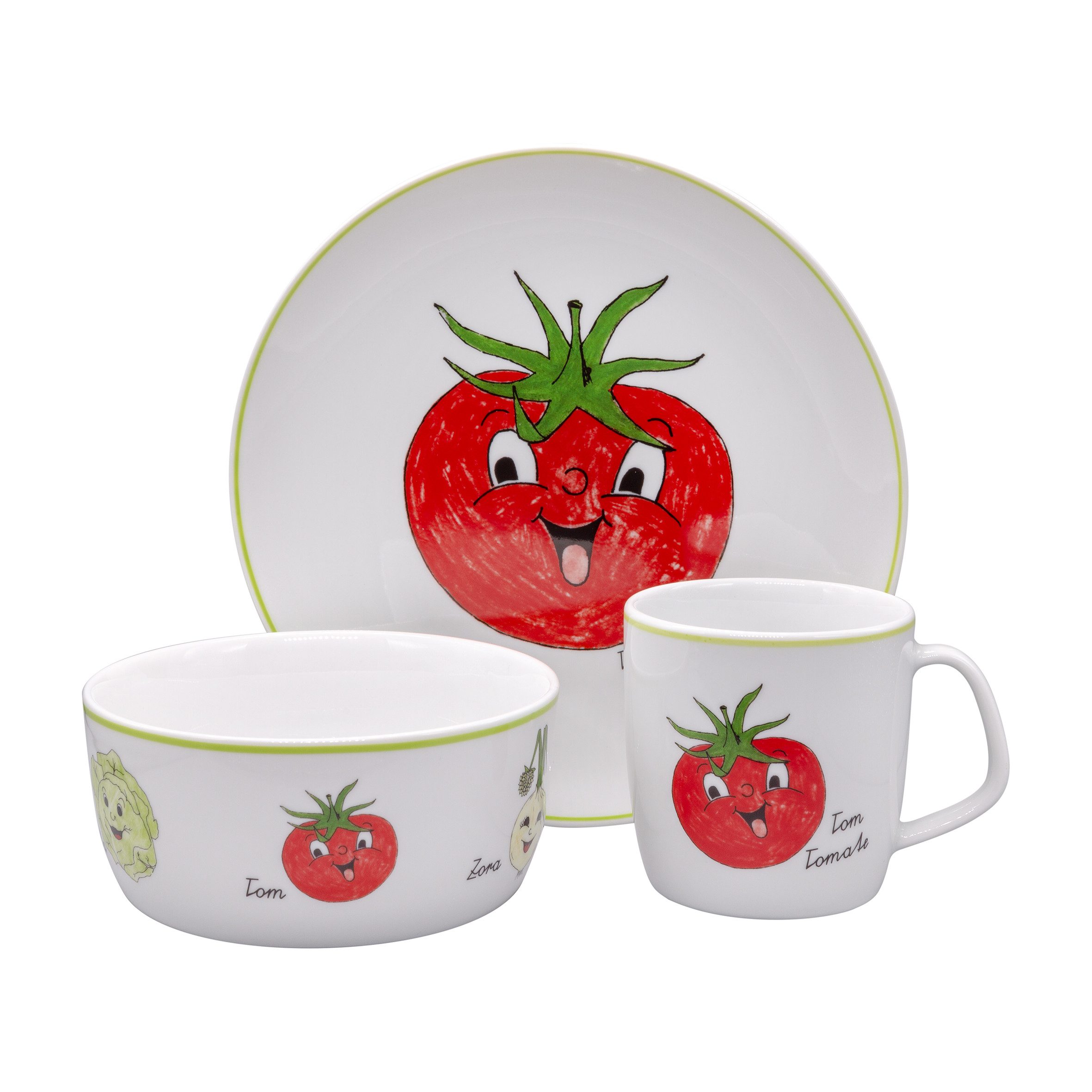 Eschenbach® PORZELLAN GERMANY Kindergeschirr-Set Kindergedeck Set 3-tlg. I Gesunde Freunde (3-tlg), 1 Personen, 3 Teile für 1 Person im Geschenkkarton