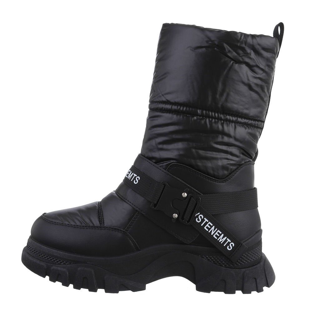 Ital-Design Damen Snowboots Outdoor Plateaustiefel Blockabsatz Plateaustiefeletten in Schwarz