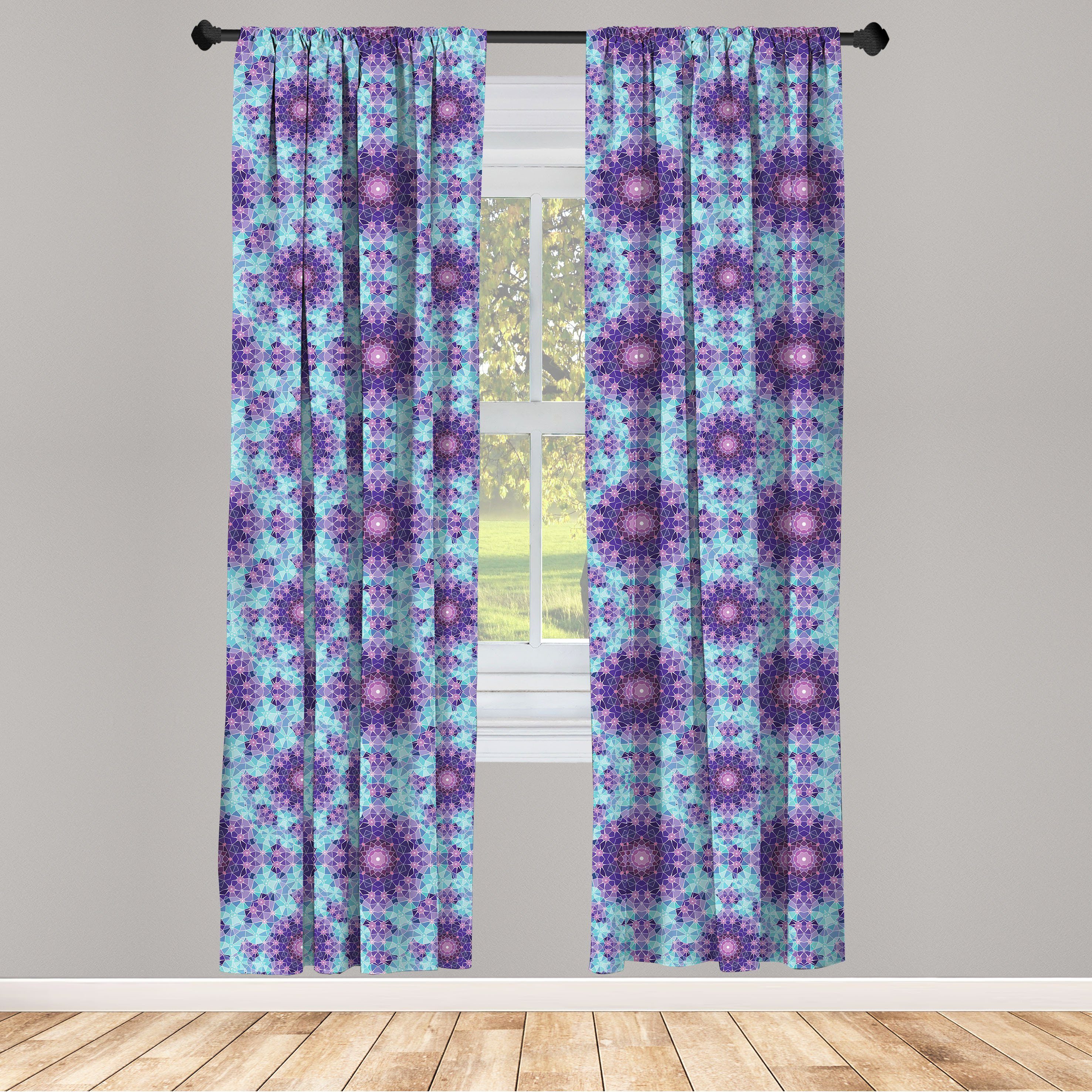 Gardine Vorhang für Wohnzimmer Schlafzimmer Dekor, Abakuhaus, Microfaser, lila Mandala Mosaic Fractal
