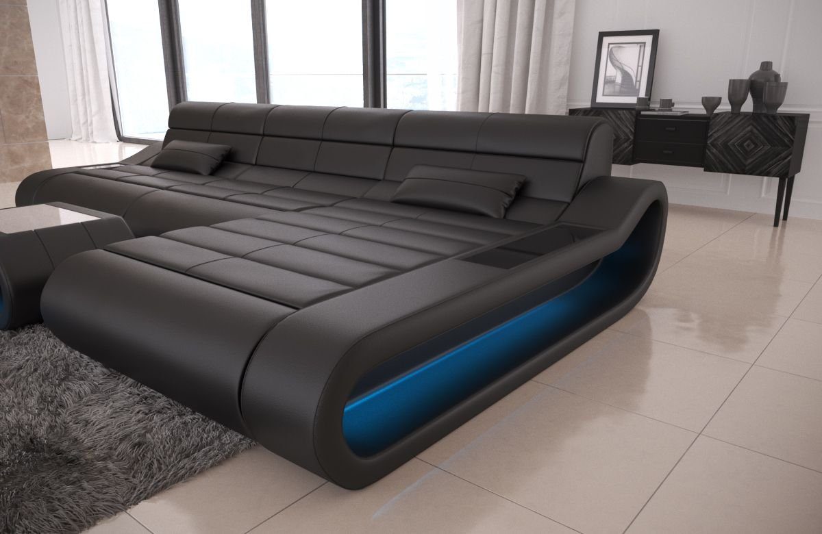 Ledersofa L LED, Concept mit Dreams lang Couch, Form Ecksofa mit Sofa Ledercouch Leder, Designersofa ergonomischer Rückenlehne Sofa