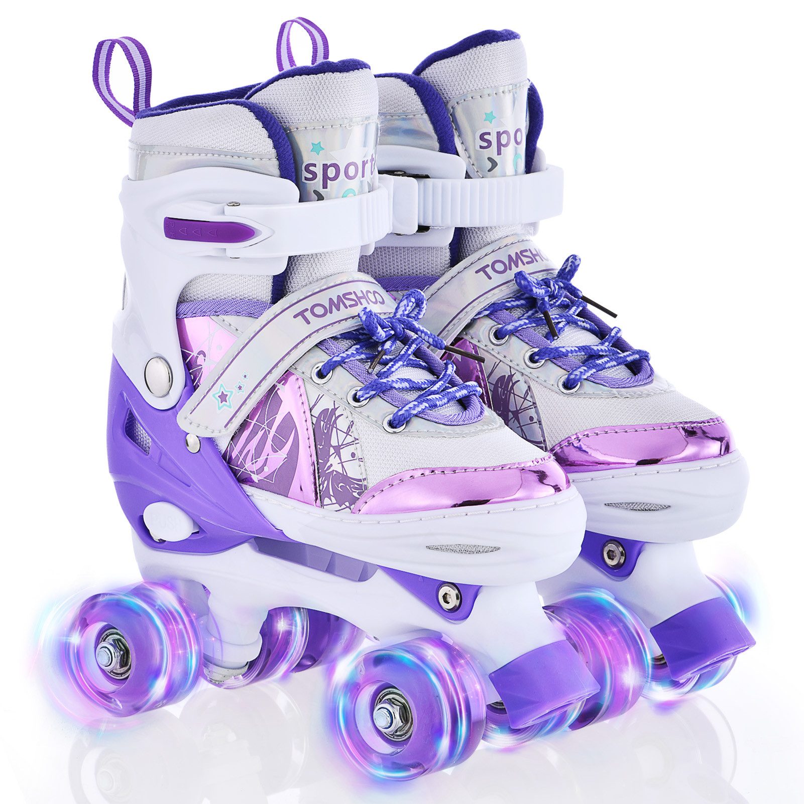 GARRYFIZH Inlineskates Verstellbare LED-Inliner für Kinder - Mitwachsende Rollschuhe - Rosa, Ausgestattet mit Blitz und LED-Glührad kann es Tag und Nacht leuchten