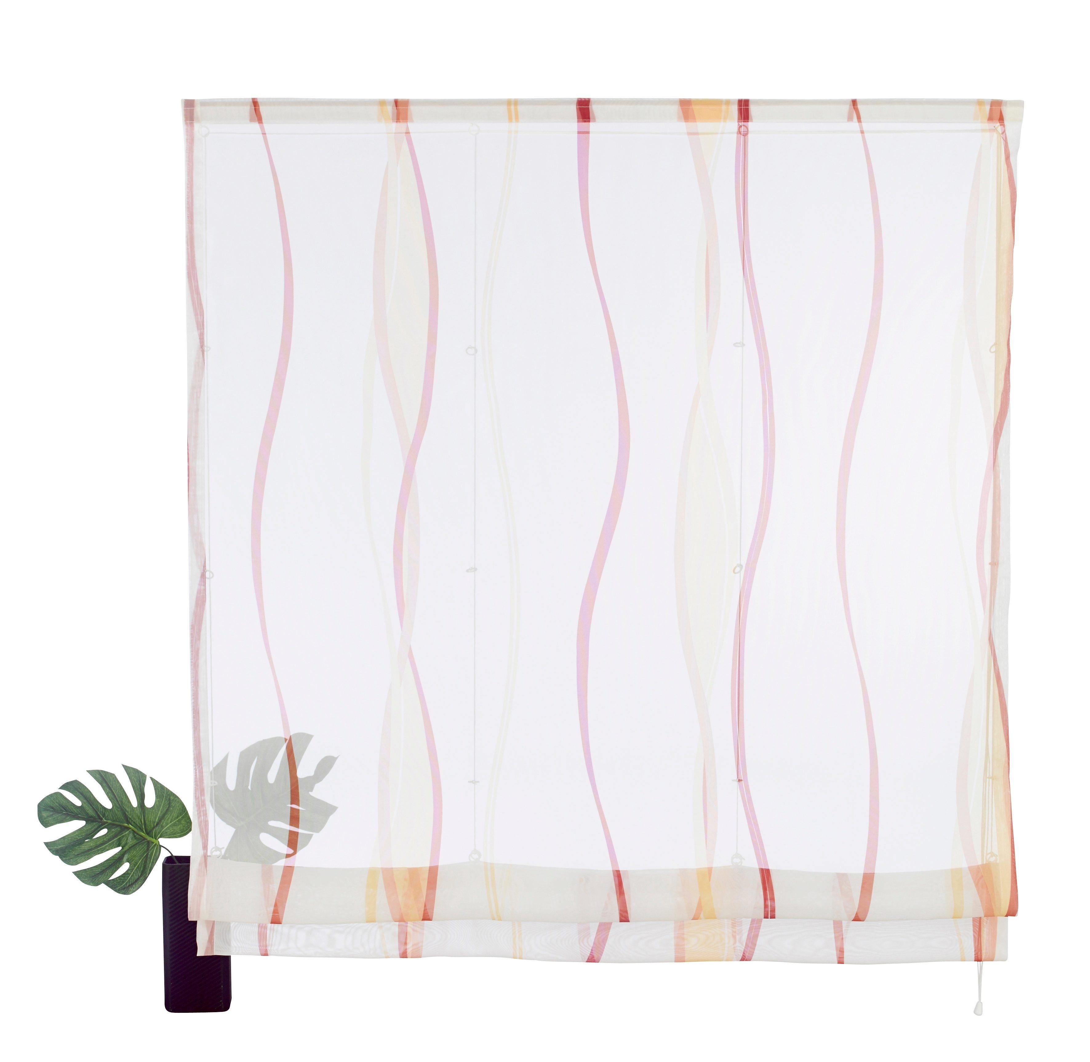 Raffrollo Dimona, my home, mit Klettschiene, Transparent, Voile, Polyester, Wellen creme/terra