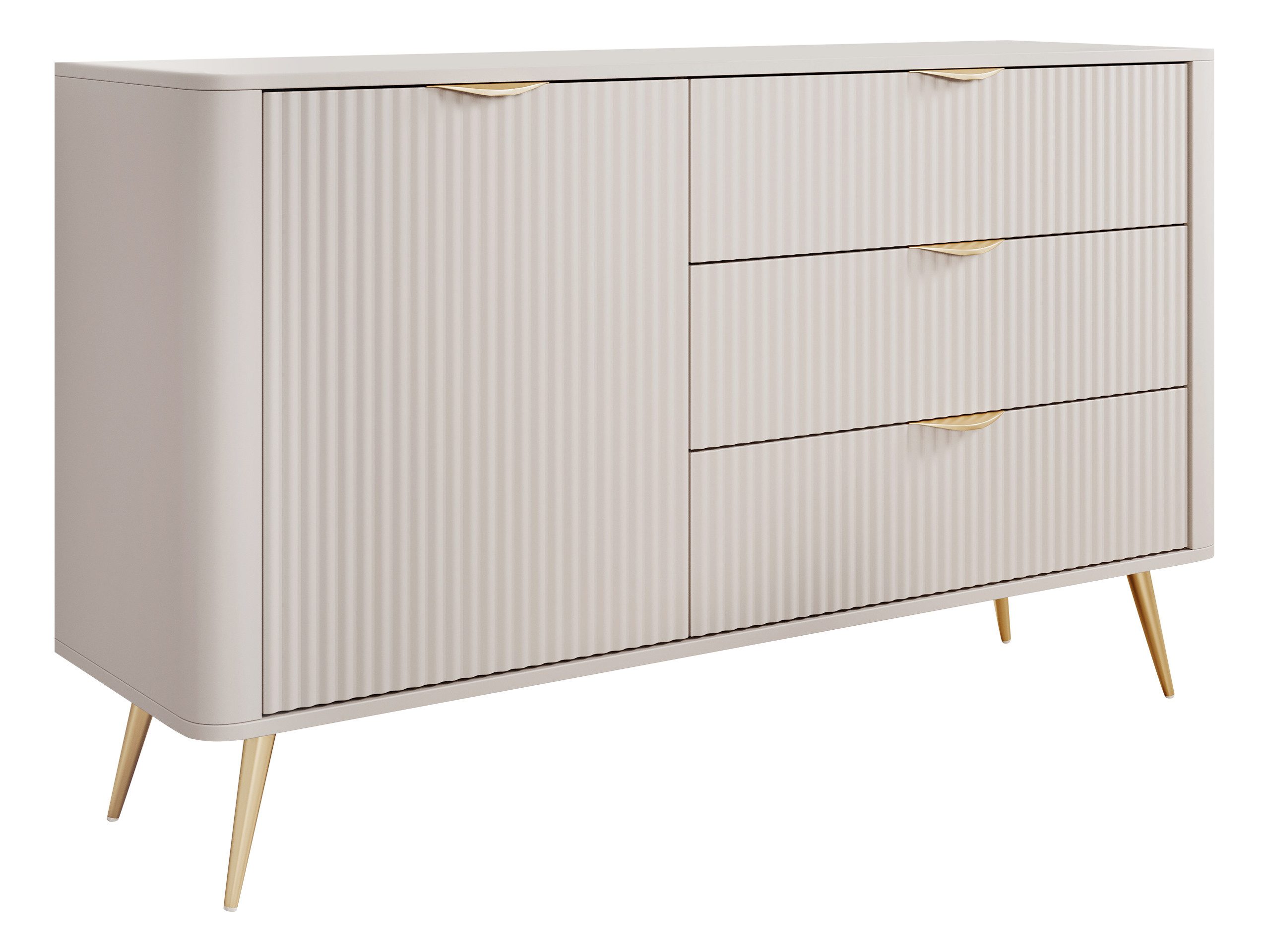 MIRJAN24 Kommode Lante 1D3S (mit Drehtür und drei Schubladen), Metallfüße und Aluminiumgriffe, 139x38x82 cm