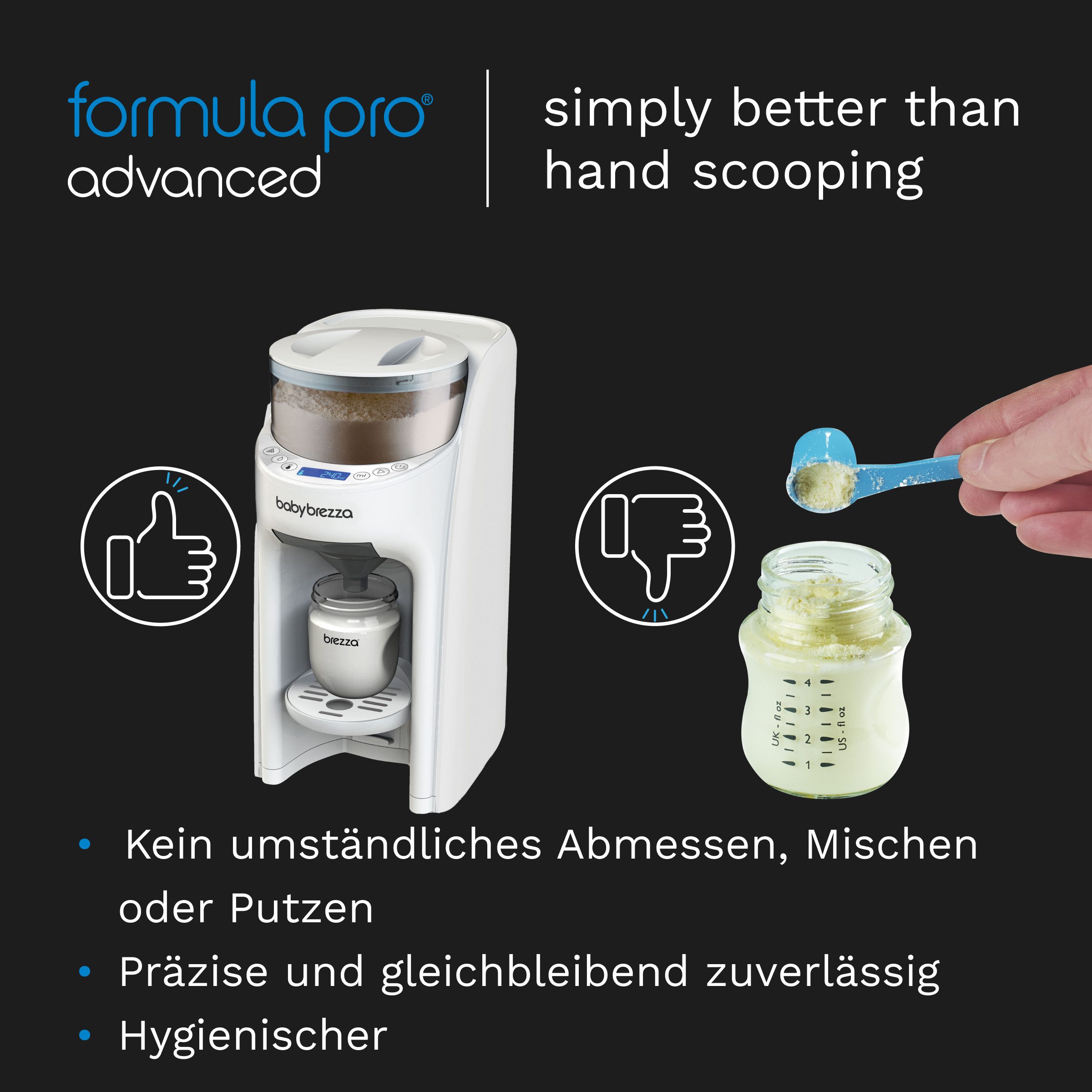 Baby Brezza Babyflaschenwärmer Automatischer Flaschenzubereiter mit Pulvermischung und Temperaturwahl, Zubereitung in Sekunden – ideal auch für nachts