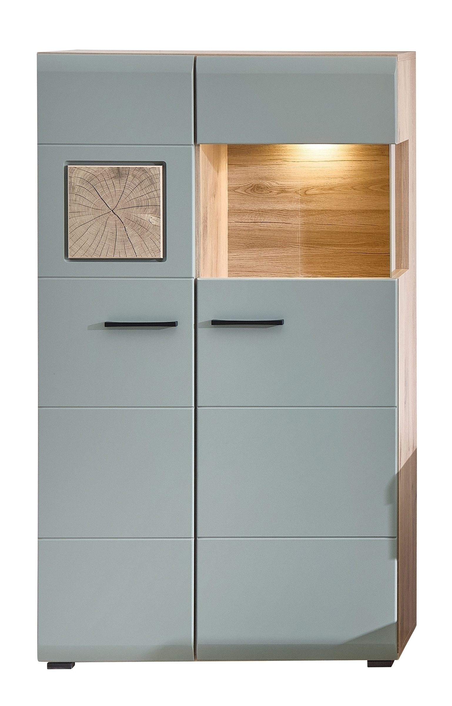 Innostyle Vitrine 2 Türen, inkl. LED, schilfgrün / Eiche Dekor - 80x139x37 (BxHxT)