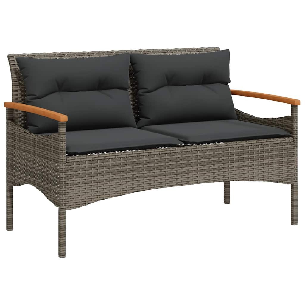 vidaXL Gartenbank Gartenbank mit Kissen 116x62,5x74 cm Grau Poly Rattan (1-St)